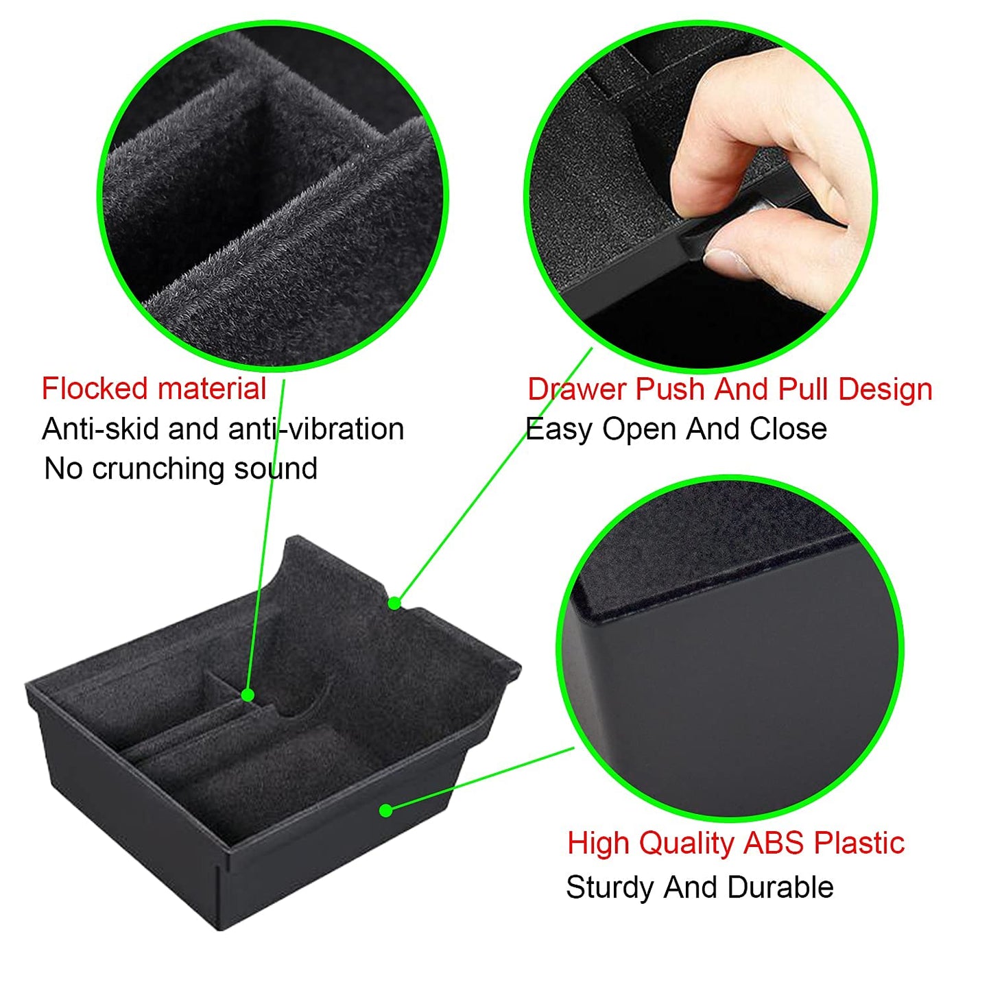 Center Console Organizer Tray Cup Holder Insert 4PCS for 2021 2022 2023 2024 Tesla Model Y and 2021-2023 Tesla Model 3 Interior Accessories Flocked Organizer Armrest Hidden Cubby Drawer Storage Box