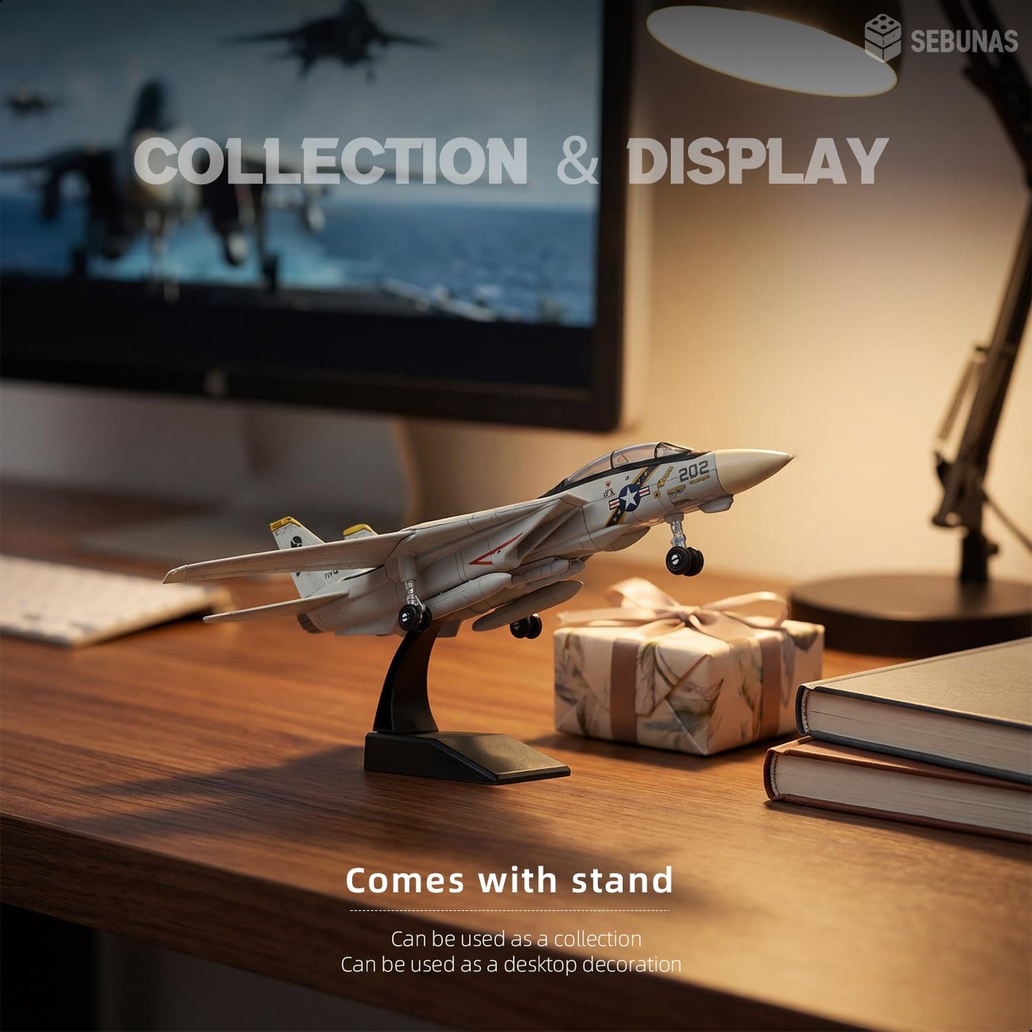 SEBUNAS 1:72 Scale F-14 Tomcat Fighter Jet Quick Build Model Kit Plastic Millitary F14 Toy Airplane Assembly Aircraft Model with Stand Gift for Kids (36PCS)