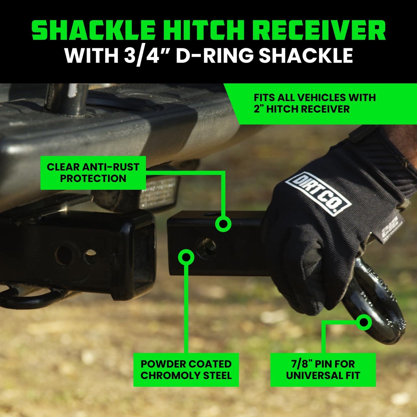 Rhino USA Shackle Hitch Receiver (Fits 2 Inch Receivers) Best Towing Accessories for Trucks, Jeep, Toyota & More - Connect Your Rhino Tow Strap for Vehicle Recovery, Mounts to 2 Inch Receiver Hitches