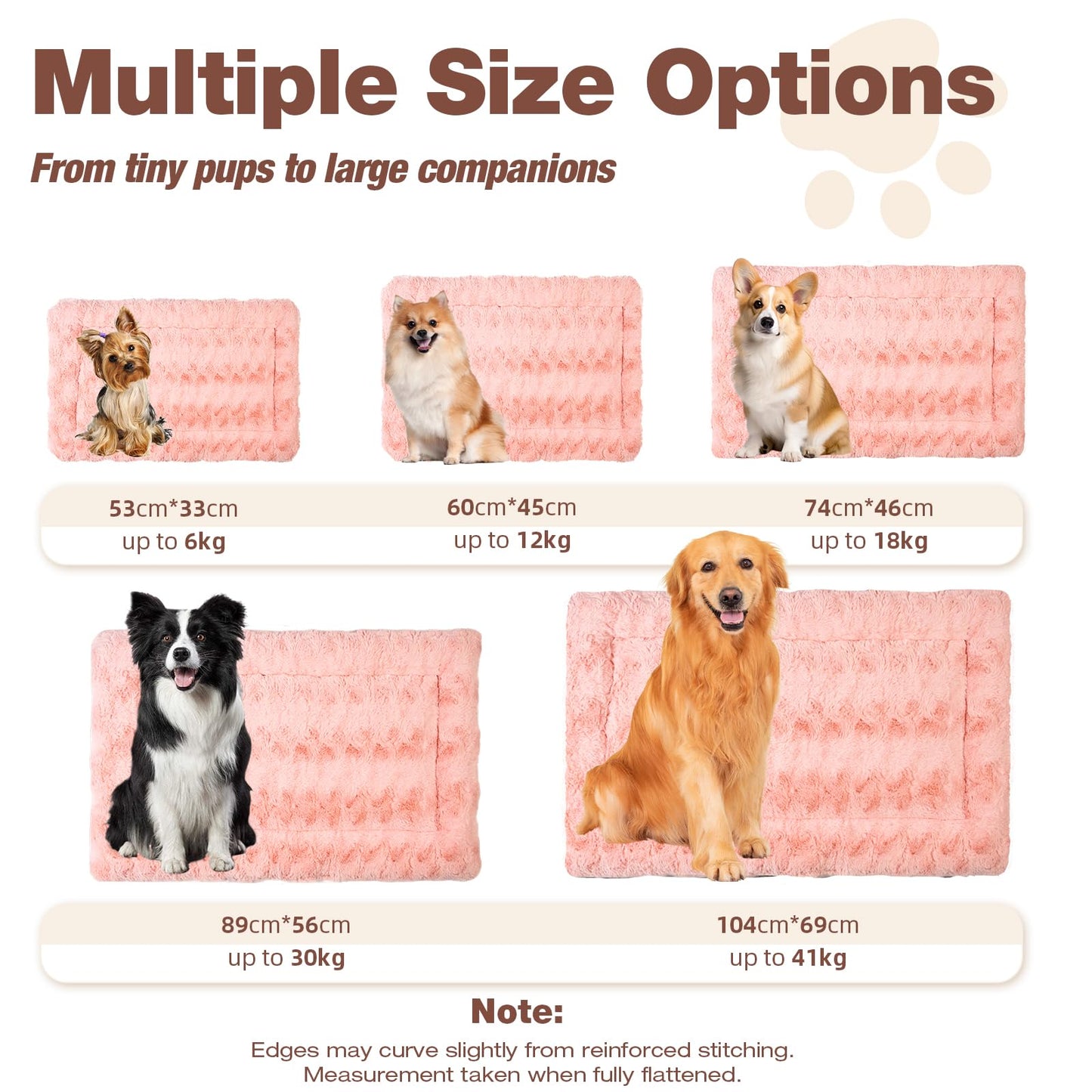 Mora Pets Dog Crate Bed Plush Pet Bed Fit 36" Crate Anti Slip Dog Mat Washable Kennel Pad for Small Medium Large Dog and Puppy 35 x 22 Inch Pink