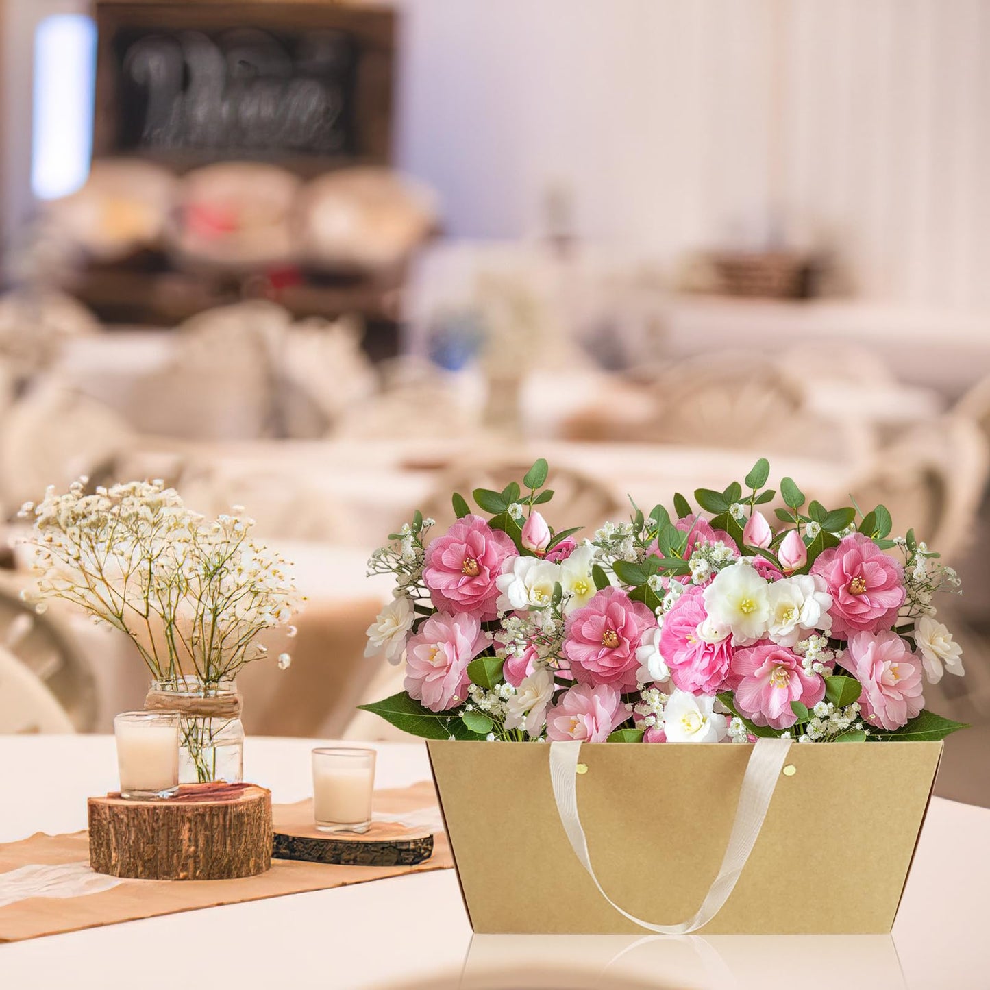 48 Pack Basket for Gifts Empty Bulk, Kraft Basket Kit with Handles, 12.5 x 9.8 x 6'' Market Tray for Packages Wrapping Graduation Wedding Party Anniversary Display (Brown)