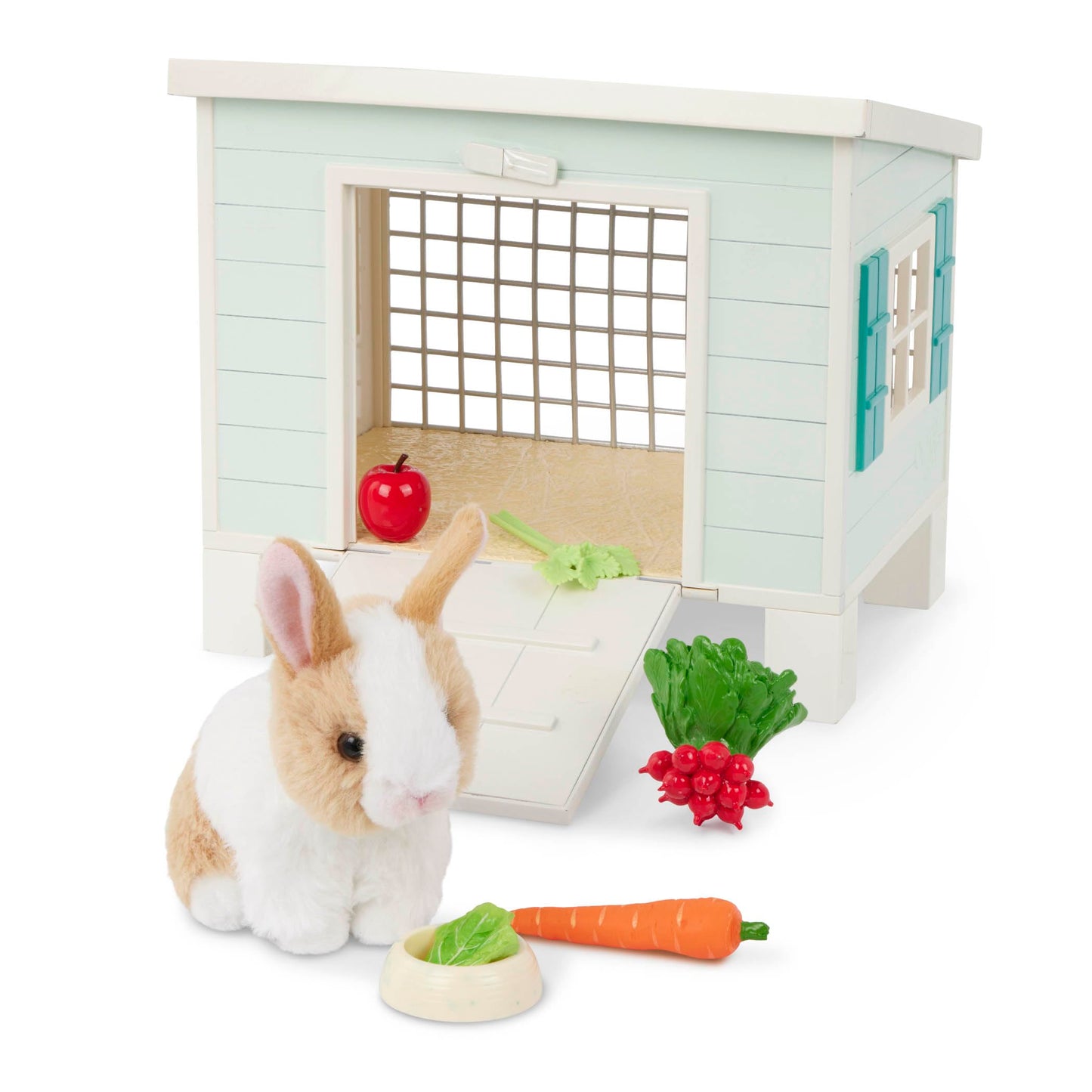 Our Generation – Pet Home Animal House Playset – Mini Plush Rabbit Stuffed Animal – 18-Inch Doll Accessories – Pretend Play 3+ Years – Bunny Hutch Playset