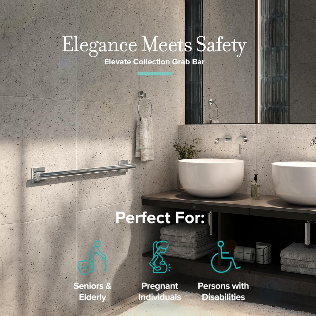 Gatco 940 Elevate 12" L Grab Bar, Chrome/ADA Compliant Stainless Steel Safety Grab Bar for Bathroom