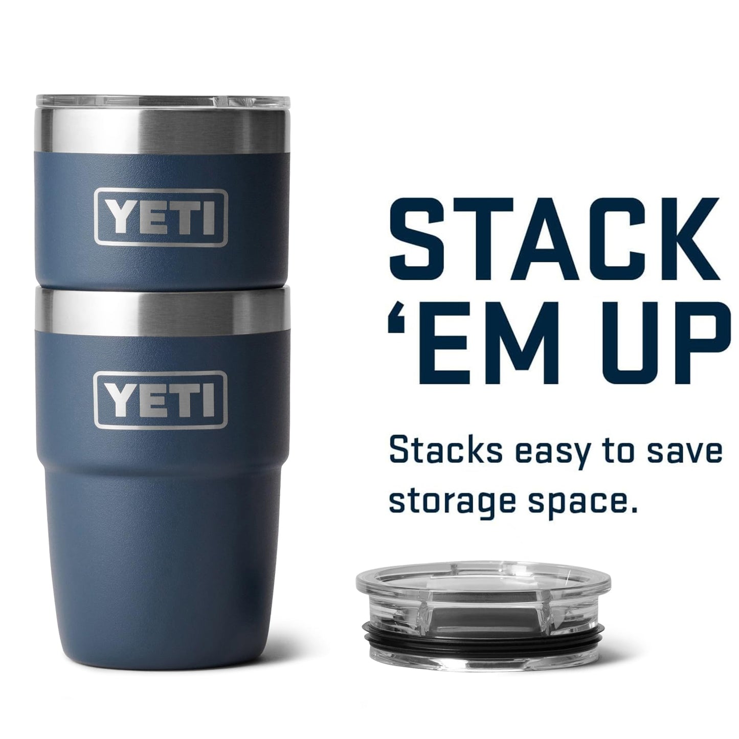 YETI Rambler 8 oz Insulated Coffee Mug with Lid - Stackable Double-Wall Vacuum Insulated Coffee Cup - DuraSip Ceramic Lining - Barista-Friendly Design - Stainless Steel - Dishwasher Safe, Navy