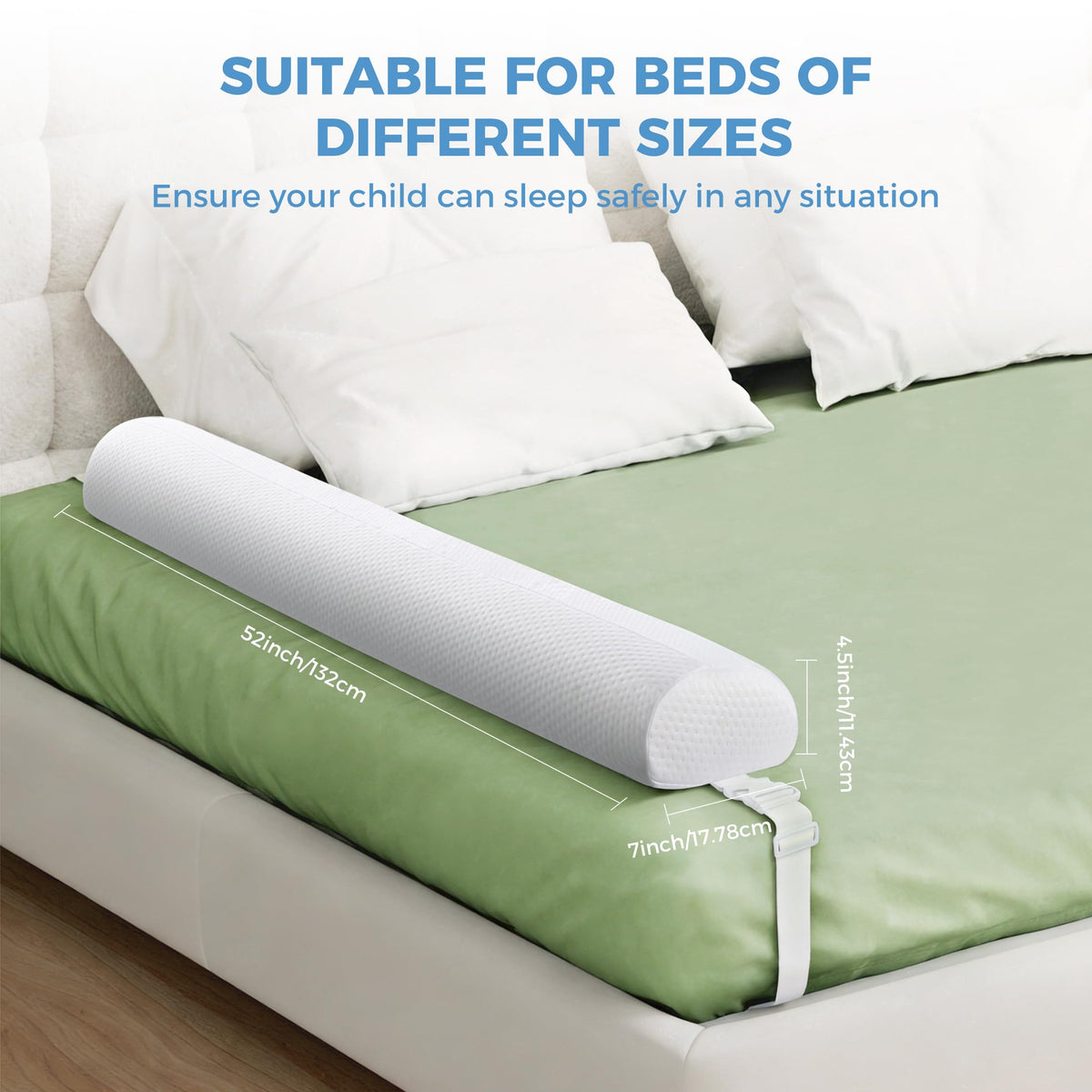 YIHATA Bed Rail for Toddlers, 1 Pack Portable Foam Bed Bumper with Adjustable Straps Non-Slip Machine Washable Cover, Bed Guard Rail for Full Size Beds, Bed Rail for Kids, Adults, and Seniors