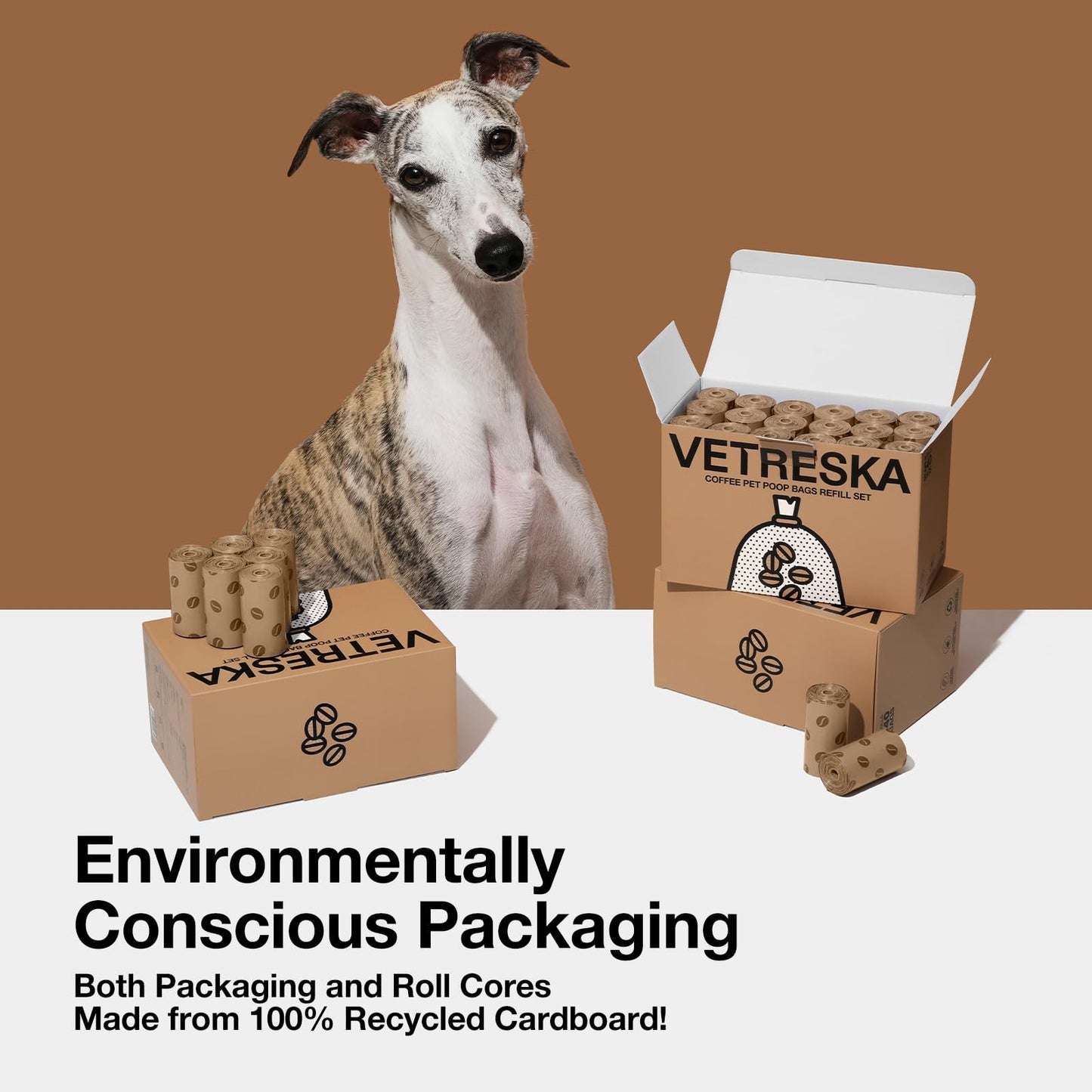 VETRESKA Dog Poop Bags, 540 Count Coffee Scented Waste Bags, Leak Proof, Extra Thick, Large Dog Pet Bags for Dogs and Cats -(36 Rolls)