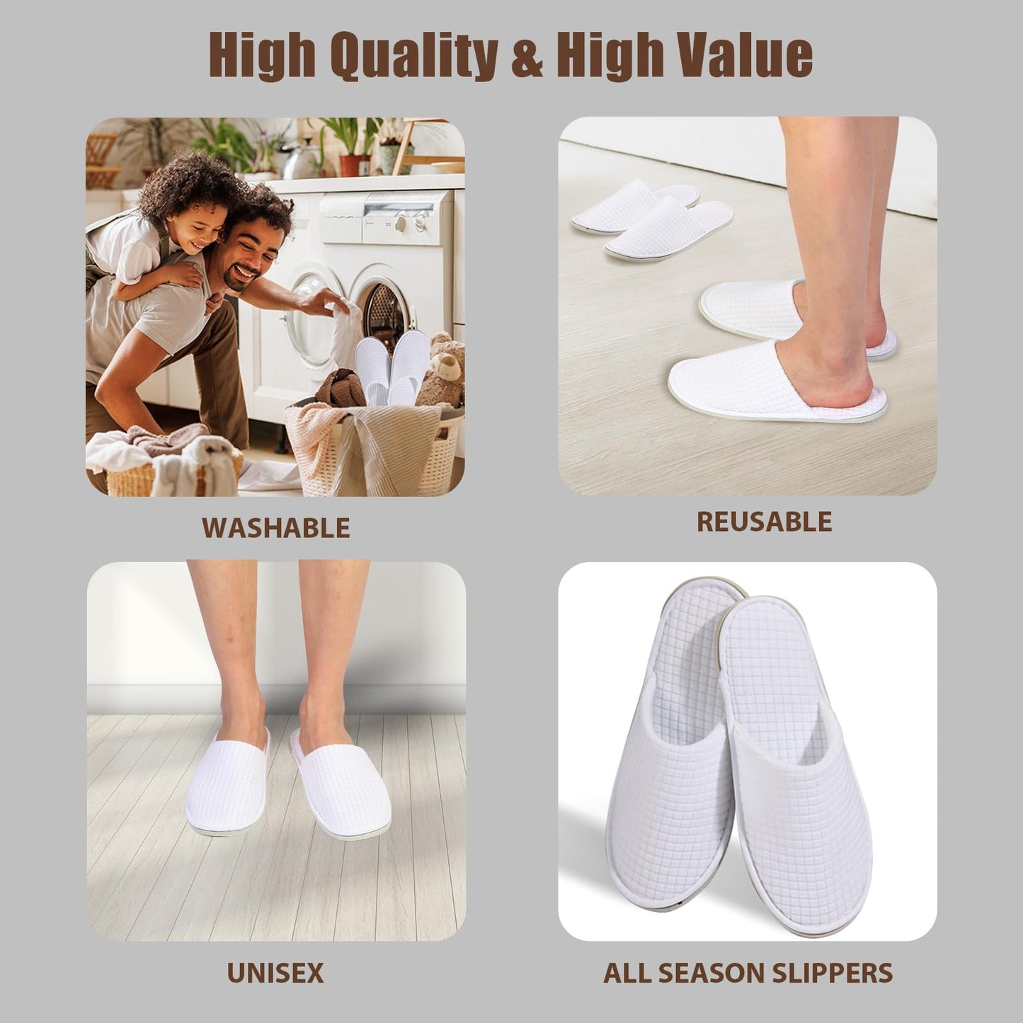 Anmerl 10 Pairs Spa Slippers for Women and Men, Universal Bulk Disposable Hotel Slippers, Non-Slip Washable Breathable Soft Comfortable House Slippers for Guest Wedding Party Travel