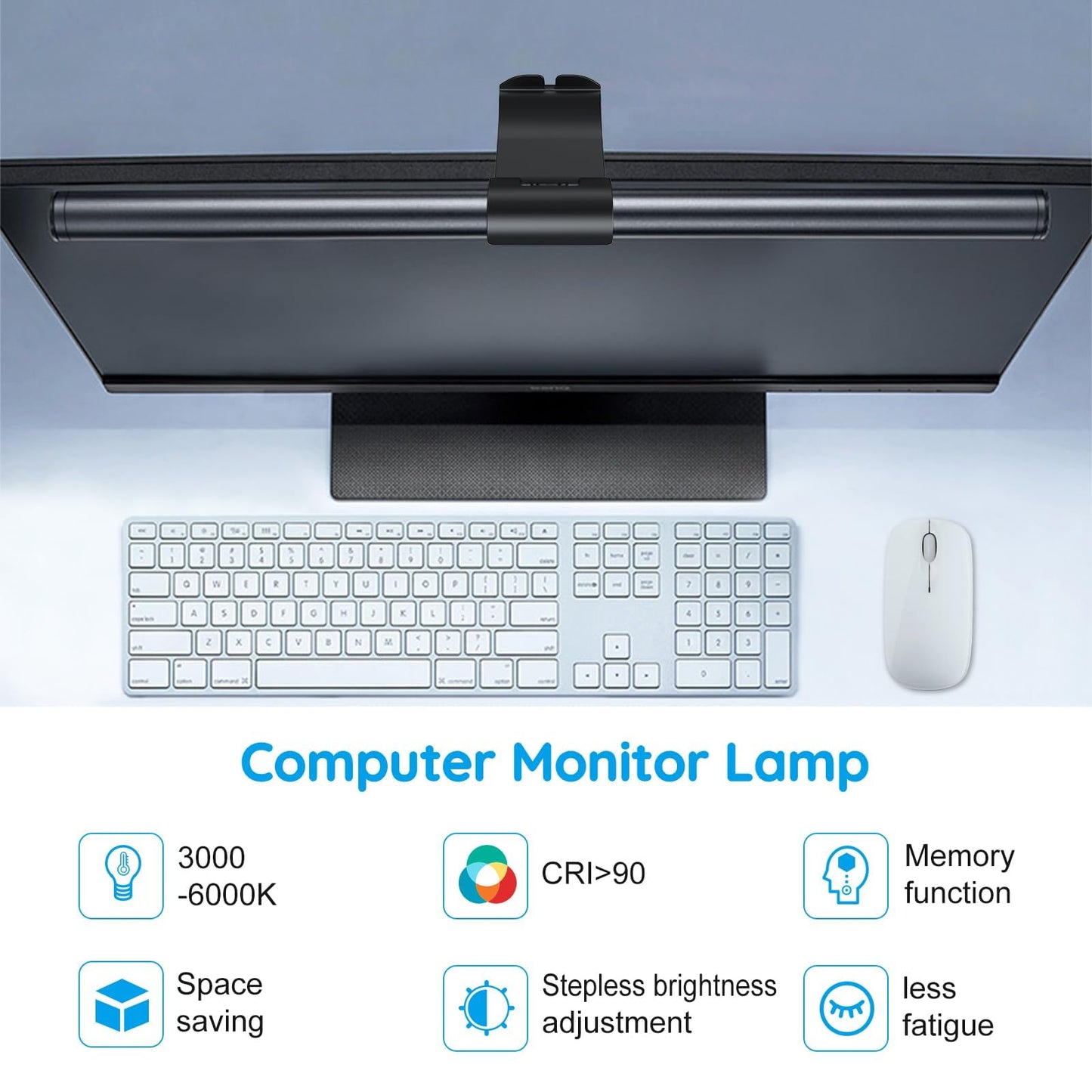 OOWOLF Monitor Light Bar, Ra90 Computer Monitor Lamp for Eye Caring, USB Reading Lamp Task Lamp, Dimmable Light Bar with Memory, No Glare Space Saving Home Office 16.20" 1-Pack