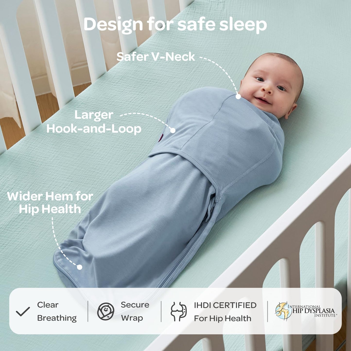 Momcozy Baby Swaddle, Quiet Fastener Swaddle Suitable for Infant 0-3 Months, New-Parent-Friendly Sleep Sack, Reduce Startle Reflex, Newborn Boys Girls Registry Essentials, 2-Pack, Serenity