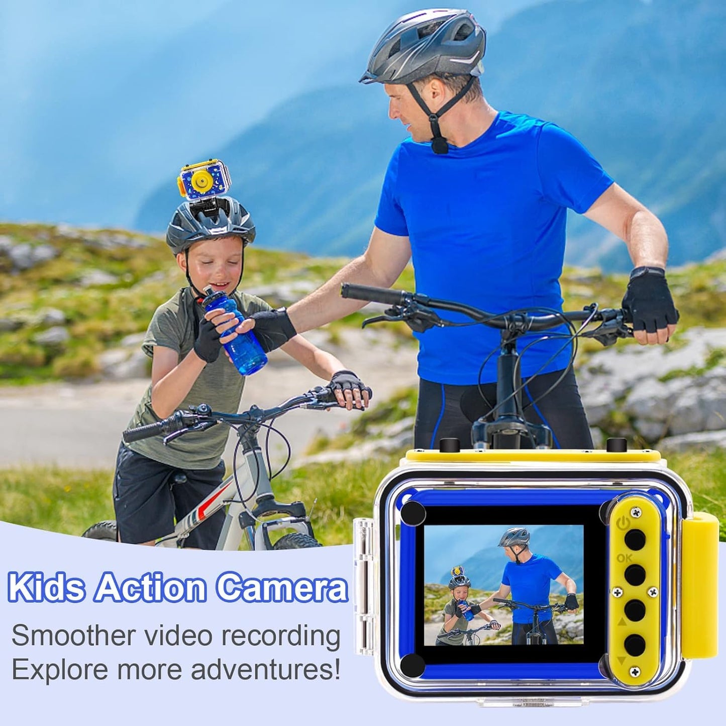 GKTZ Kids Camera - Underwater Camera Birthday Gifts for Girls Boys Children Digital Waterproof Camera with 32GB SD Card, Pool Toys for Kids Age 3-12 (Dark Blue)