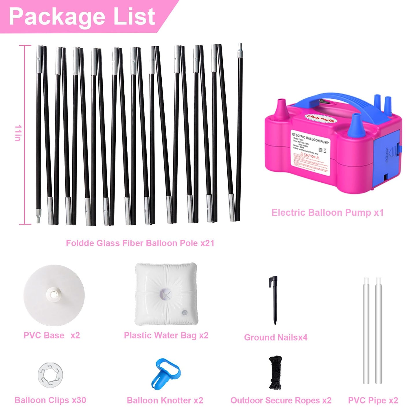 Chamvis Balloon Arch Kit and Electric Balloon Pump, 7.4ft Balloon Arch Stand: Balloon Arch Frame with Base - for Wedding Baby Shower Birthday Party Balloon Decorations