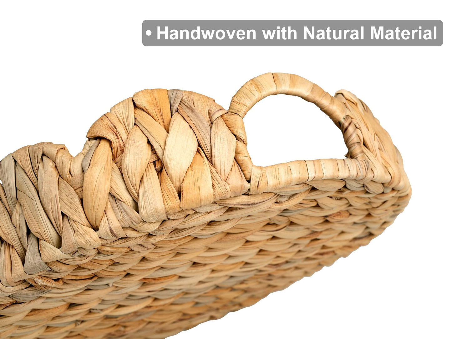 StorageWorks Scalloped Tray, Round Basket Tray Wicker Rattan Serving Tray with Handles, Scallop Basket Table Décor Trays, Water Hyacinth