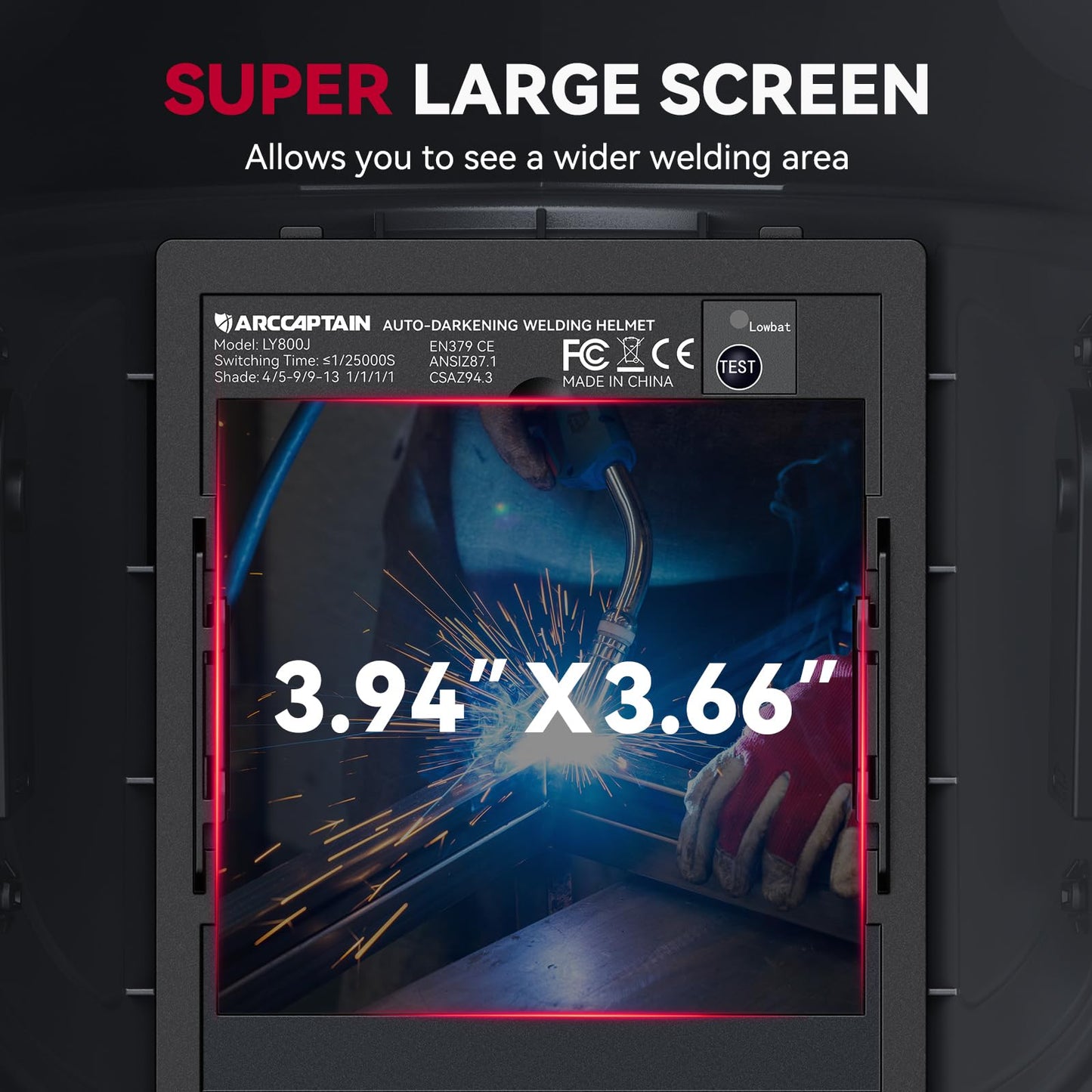 ARCCAPTAIN Welding Helmet Auto Darkening, 3.94"X3.66" Large Viewing Screen True Color Welding Hood with 4 Arc Sensor Solar Powered, Wide Shade 4-5/5-9/9-13 for ARC TIG MIG Welding Helmets for Men