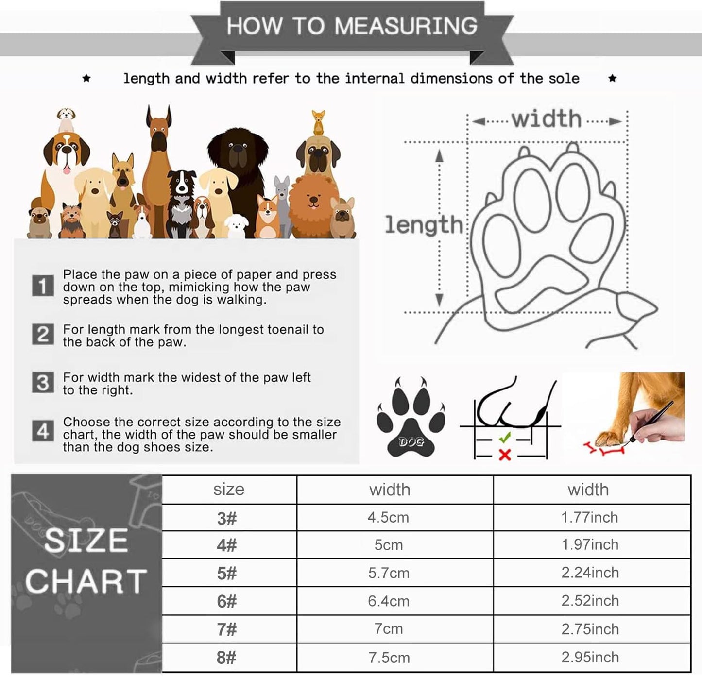 Dog Shoes, BESUNTEK Pet Dog Boots for Medium Large Dogs, Waterproof Rainproof Dog Paw Protectors with Anti-Slip Rubber Soles and Reflective Straps for Indoor and Outdoor Hiking and Running