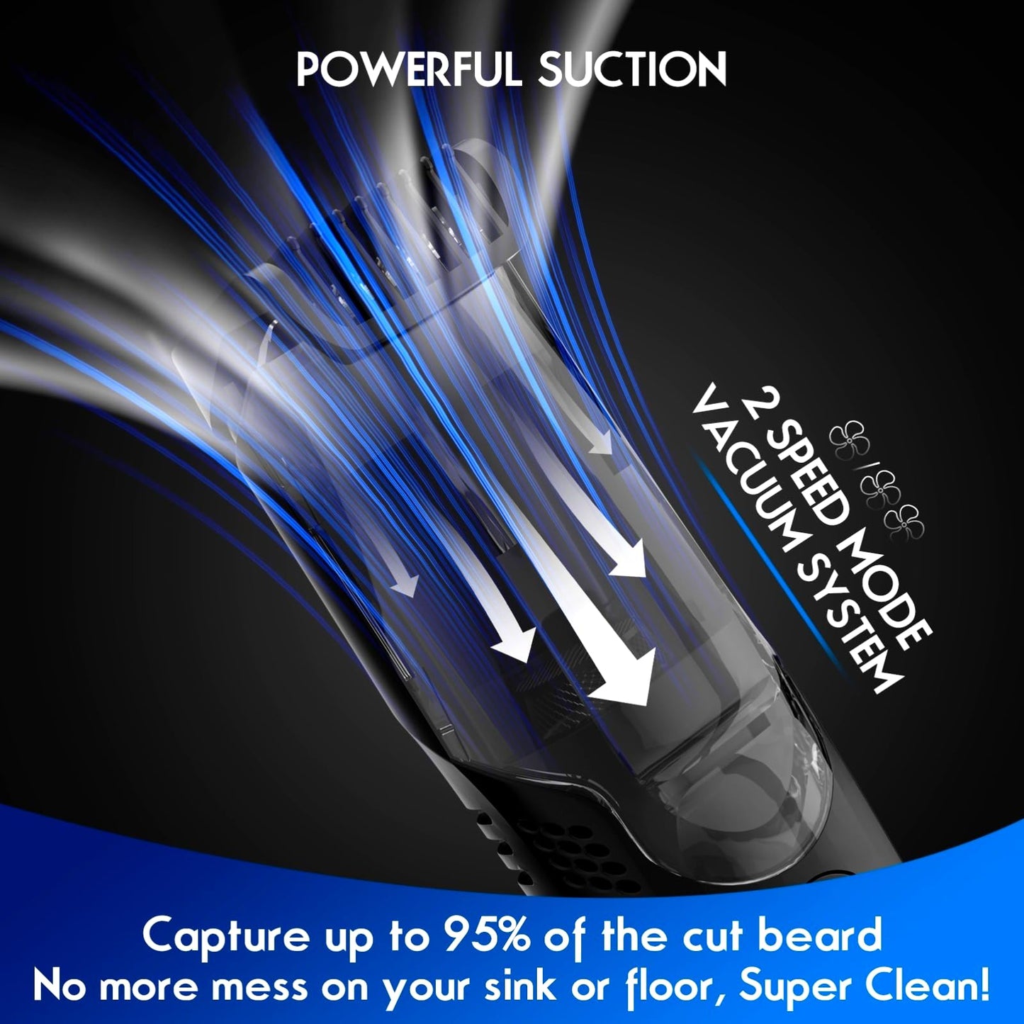 ATVOXIS Vacuum Beard Trimmer for Men Rechargeable, IPX6 Waterproof Mustache Trimmer with Adjustable Length Combs (1/25’’-4/5’’), Men’s Electric Stubble Trimmer, Cordless with Built-in Vacuum (Black)