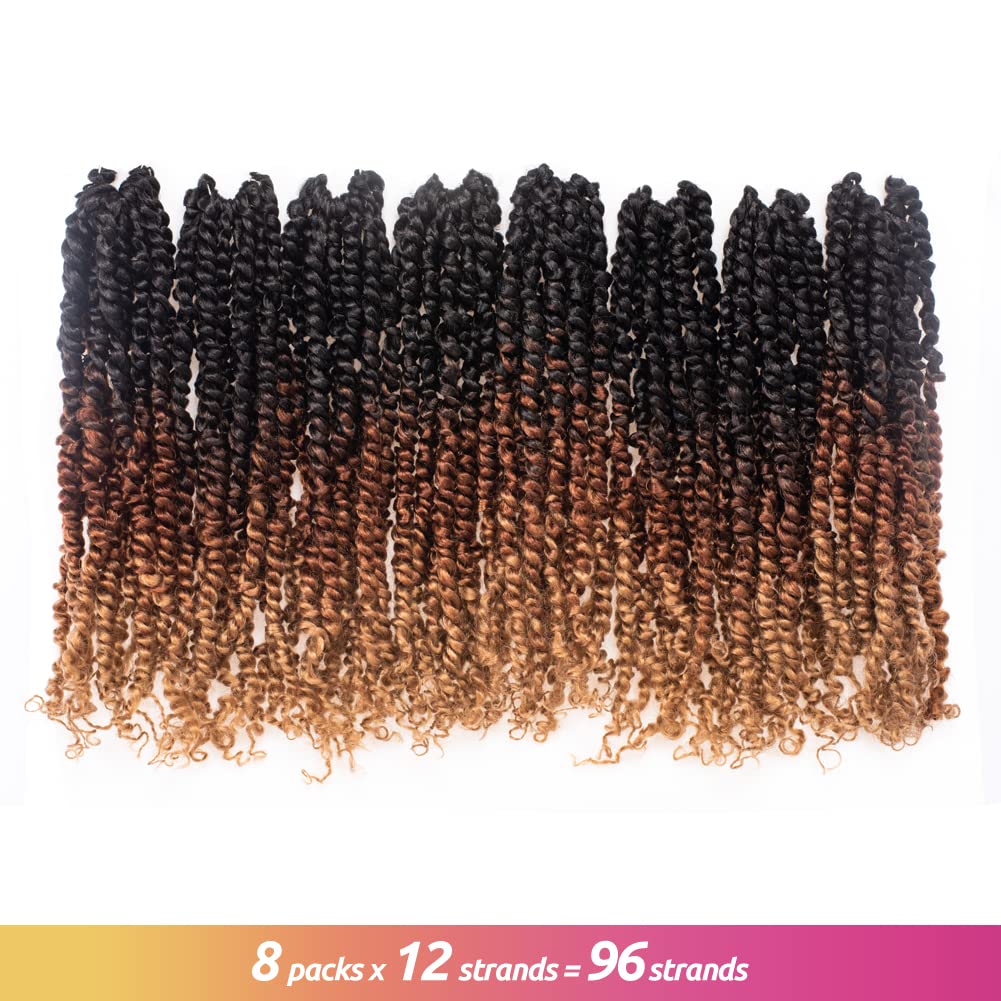 ToyoTress Tiana Passion Twist Hair - 16 Inch 8 Packs Pre-twisted Crochet Braids Ombre Brown Blonde, Shoulder Length Pre-looped Synthetic Braiding Hair Extensions (16 Inch, OT30/27-8P)