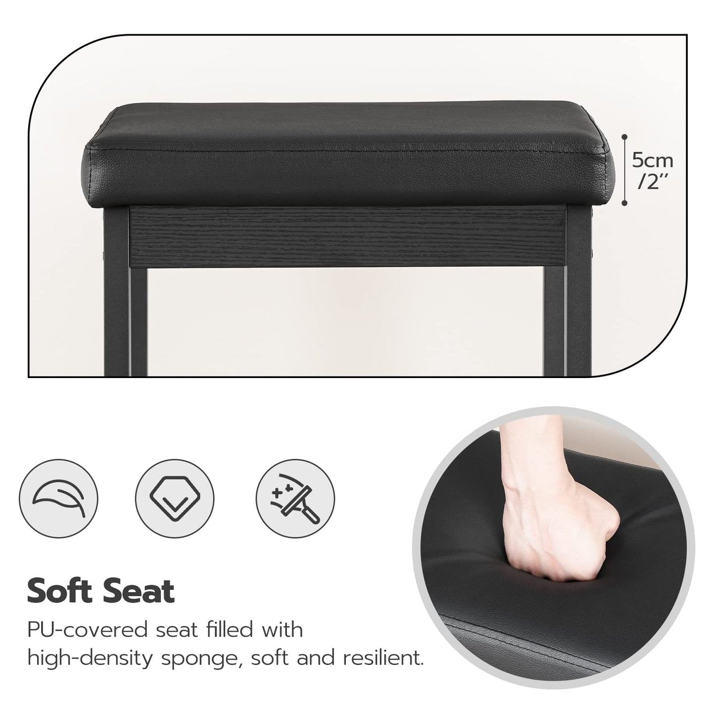 HOOBRO Bar Stools, Set of 2 Bar Chairs, 63 cm Height Stools, Breakfast Bar Stools, Kitchen Bar Chairs, 5 cm Thick Upholstery, for Kitchen, Dining Room, Cafe, Bar Counter, Black BB21BY01