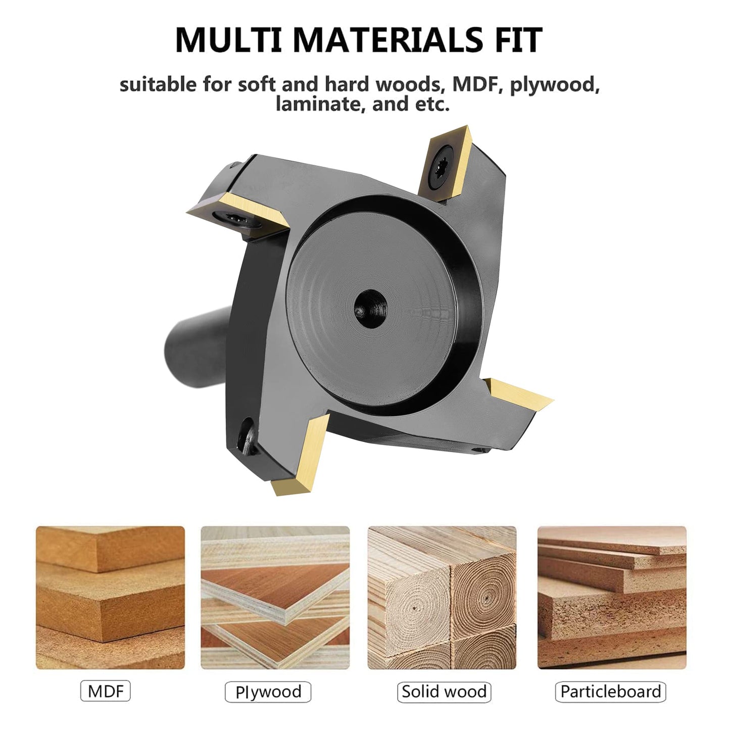 SpeTool CNC Spoilboard Surfacing Router Bit 1/2" Shank 2-1/2" Cutting Diameter,4 Wing Carbide Insert Slab Flatting Router Planer Bit Wood Planing Bit Woodworking Tools