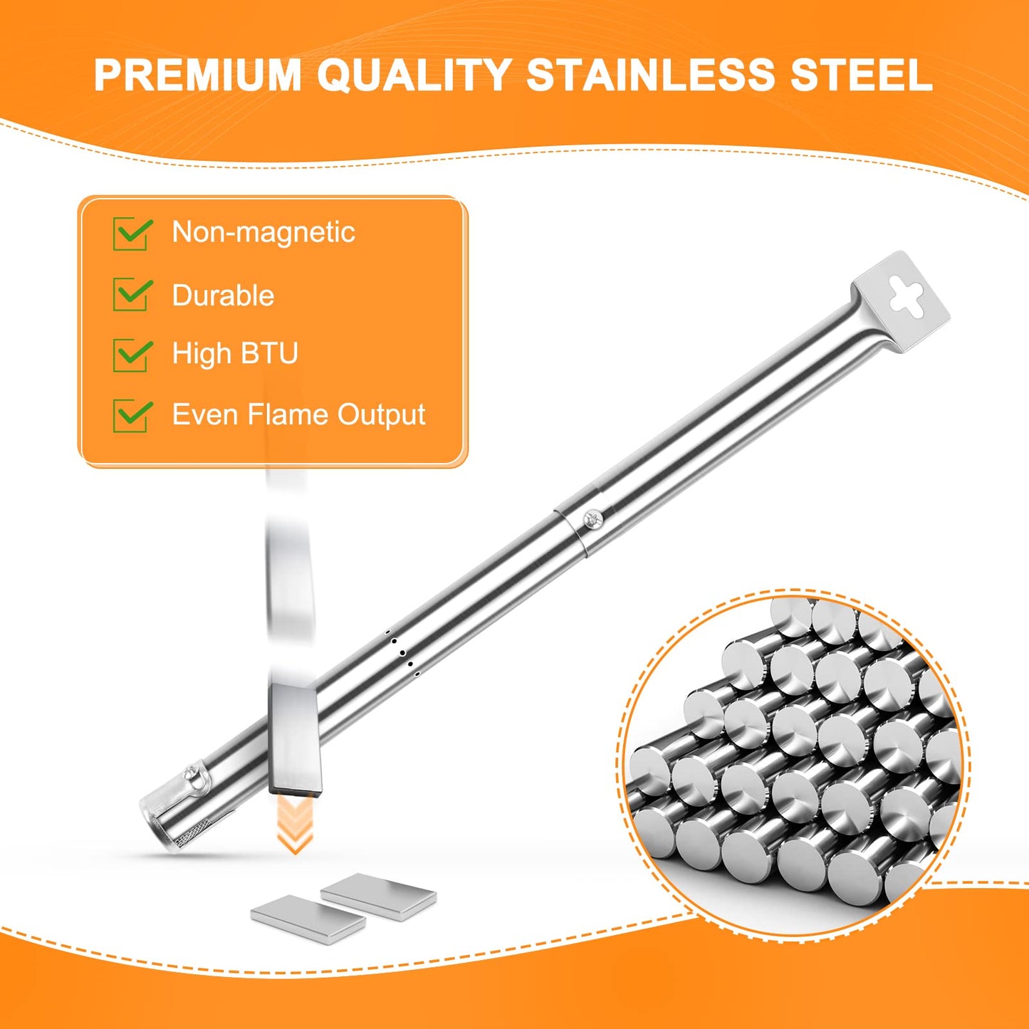 GFTIME 12" to 17" Universal BBQ Burner for Charbroil, Dyna glo, Nexgrill, Backyard, Cuisinart, MasterChef, Broil King, Ducane Grills, Stainless Steel Adjustable Burner Replacement Parts 4 Pack