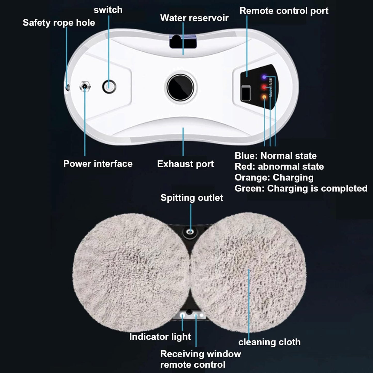 BOYVEN Window Cleaner Robot with Automatic Water Spray, Smart Glass Cleaning Robotic for Indoor and Outdoor Glass Tile Window Smart Cleaner Kit with Remote Control