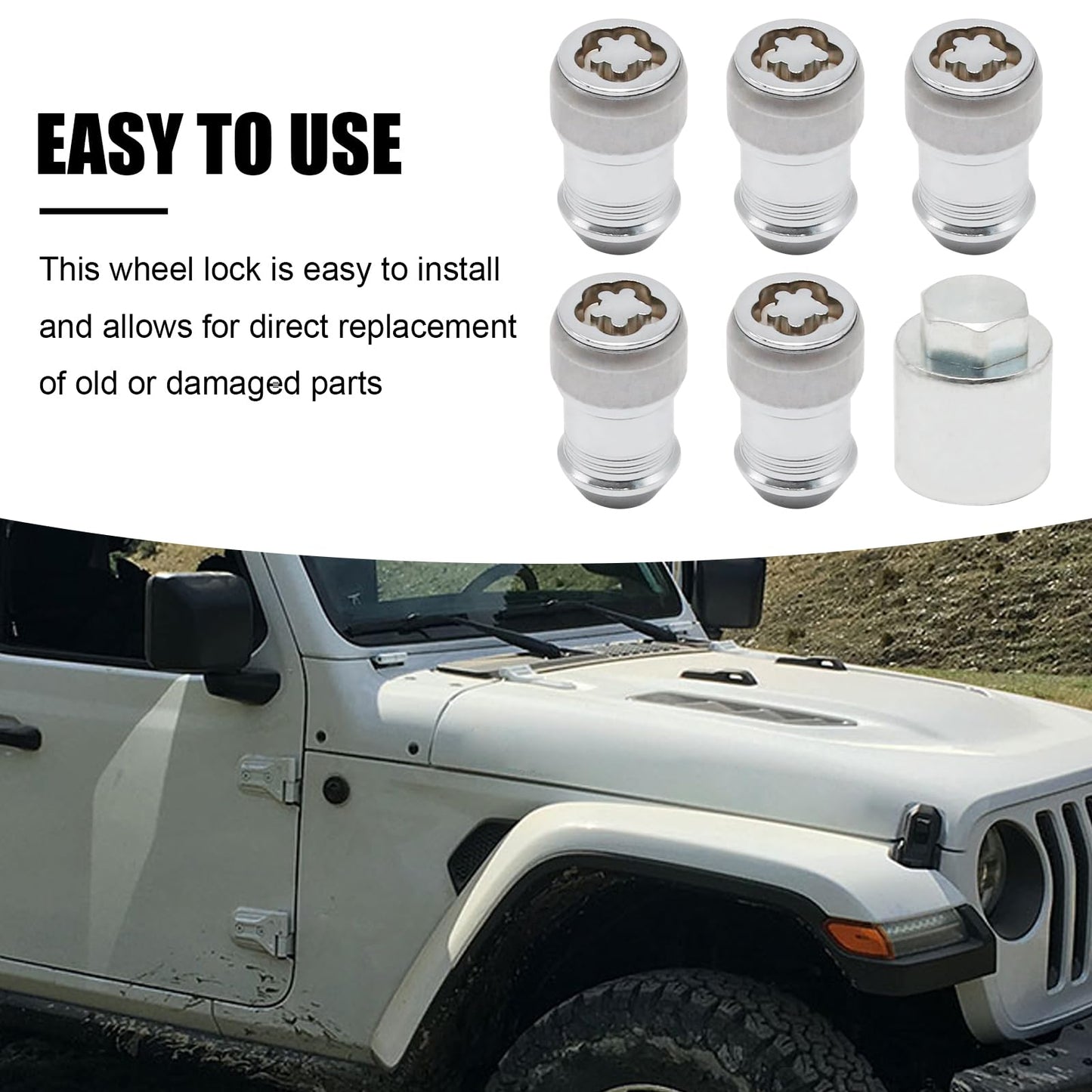 Saihisday Anti-Theft Wheel Locks Locking Lug Nuts Set 82215711 Replacement for Jeep Wrangler JL 2018-2023 Gladiator JT 2020-2023 with Key