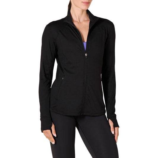 Amazon Essentials Women's Brushed Tech Stretch Full-Zip Jacket (Available in Plus Size), Black, Small