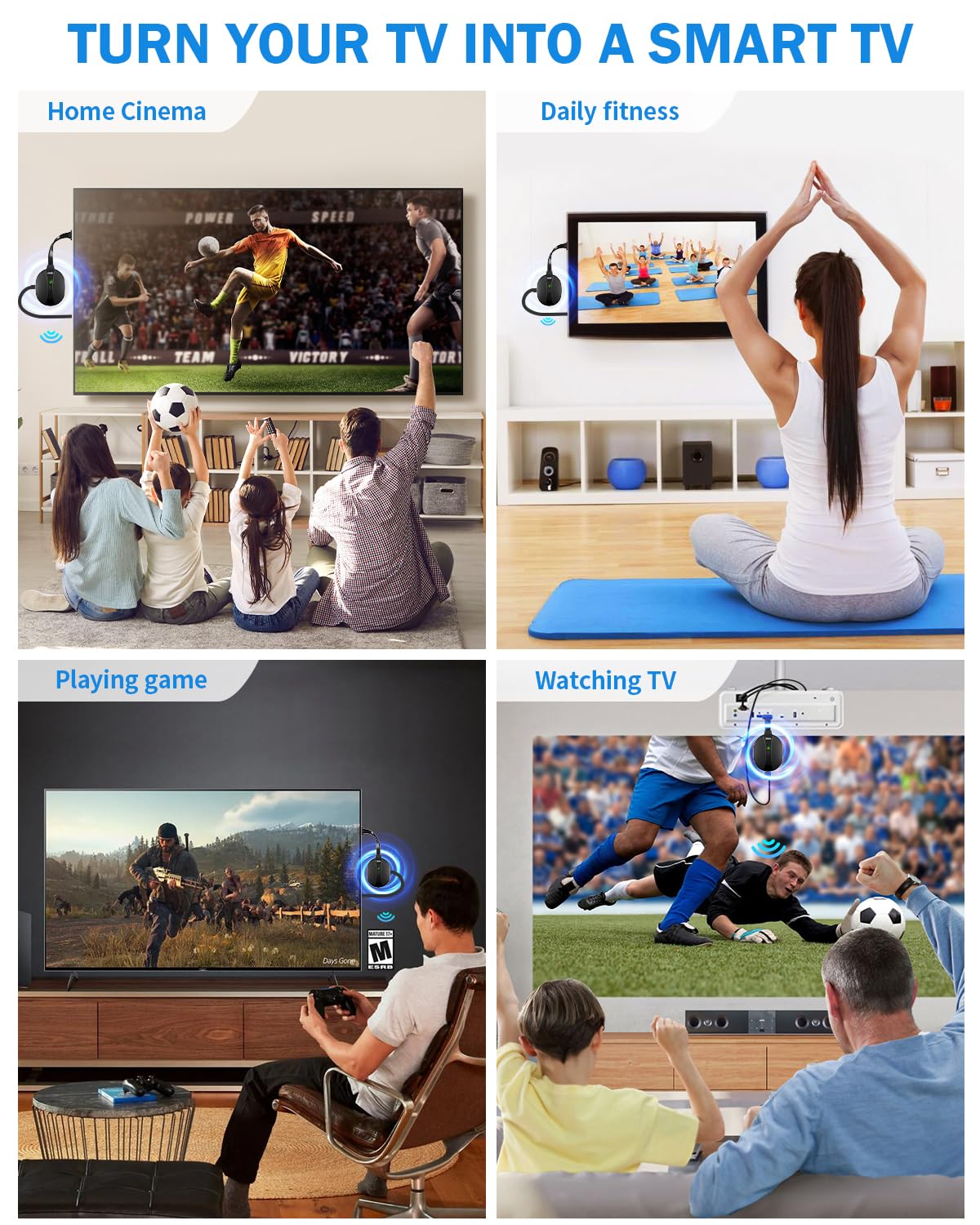 AIMIBO 4K Wireless Display Adapter 5G for Smartphone Tablet Laptop to HDTV Monitor Projector - 3 Mirroring Ways, Wireless & Wired HDMI Dongle for iOS Android Windows Mac Support Airplay DLNA Miracast