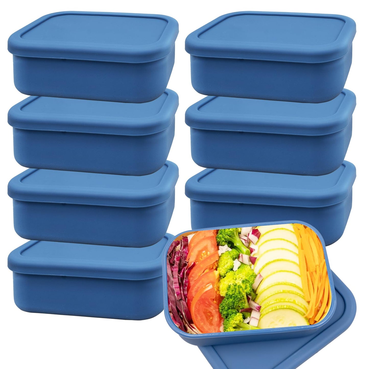 8 Pack 2 Cup Silicone Freezer Trays with Lid, Reusable Soup Containers Freezer Molds Food Preserving Tray for Ice Soup Sauces Stews (Blue, 700ML)