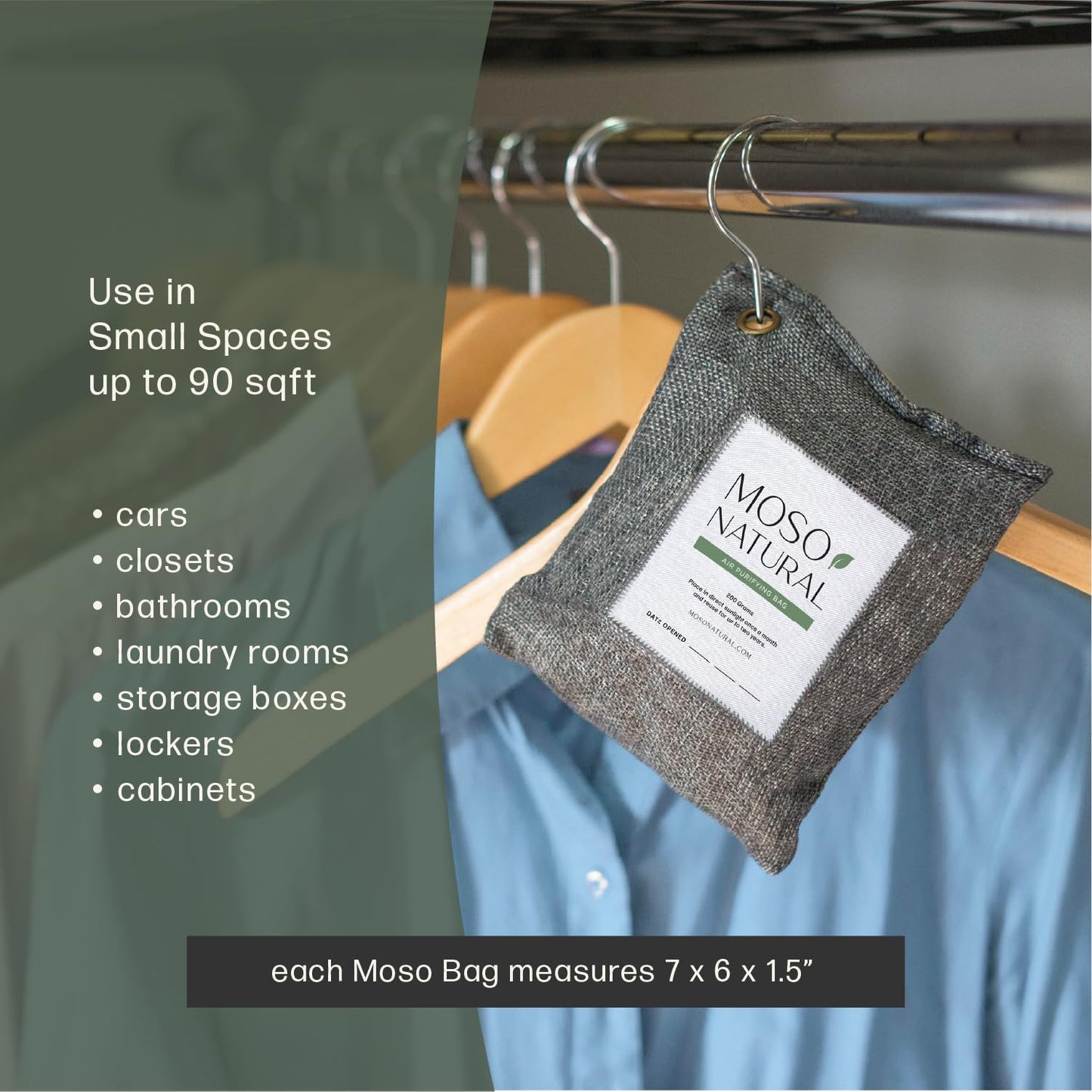 Moso Natural Air Purifying Bag 200g | Premium Bamboo Charcoal Odor Absorber for Home & Car | Closet Odor Eliminator, Small Room Deodorizer & Car Air Freshener | Long Lasting Charcoal Bags (5 Pack)