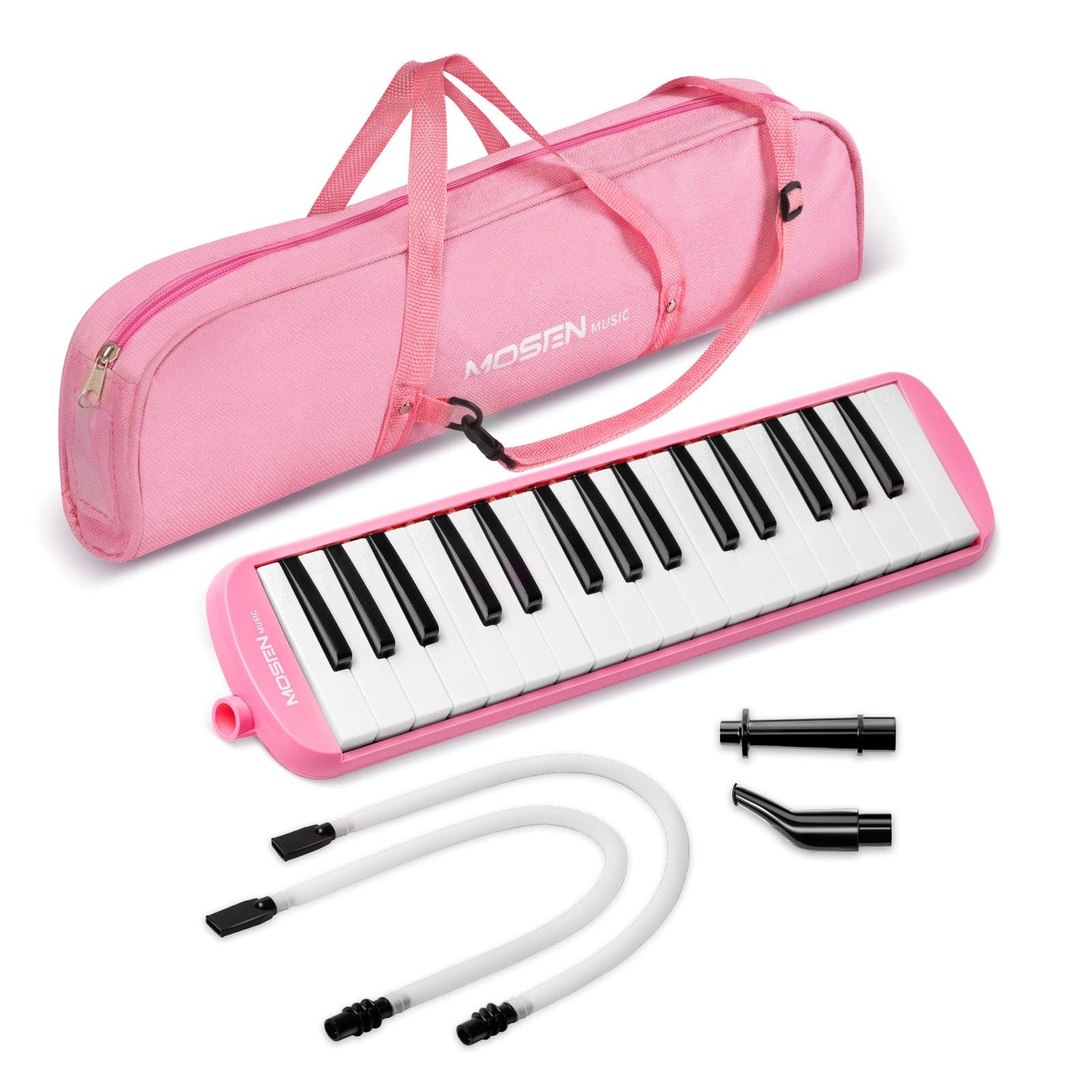 MOSEN 32 Keys Melodica Instrument, Air Piano Keyboard Pianica Soprano Melodica with 2 Soft Long Tubes, Short Mouthpieces, Carrying Bag, Pink