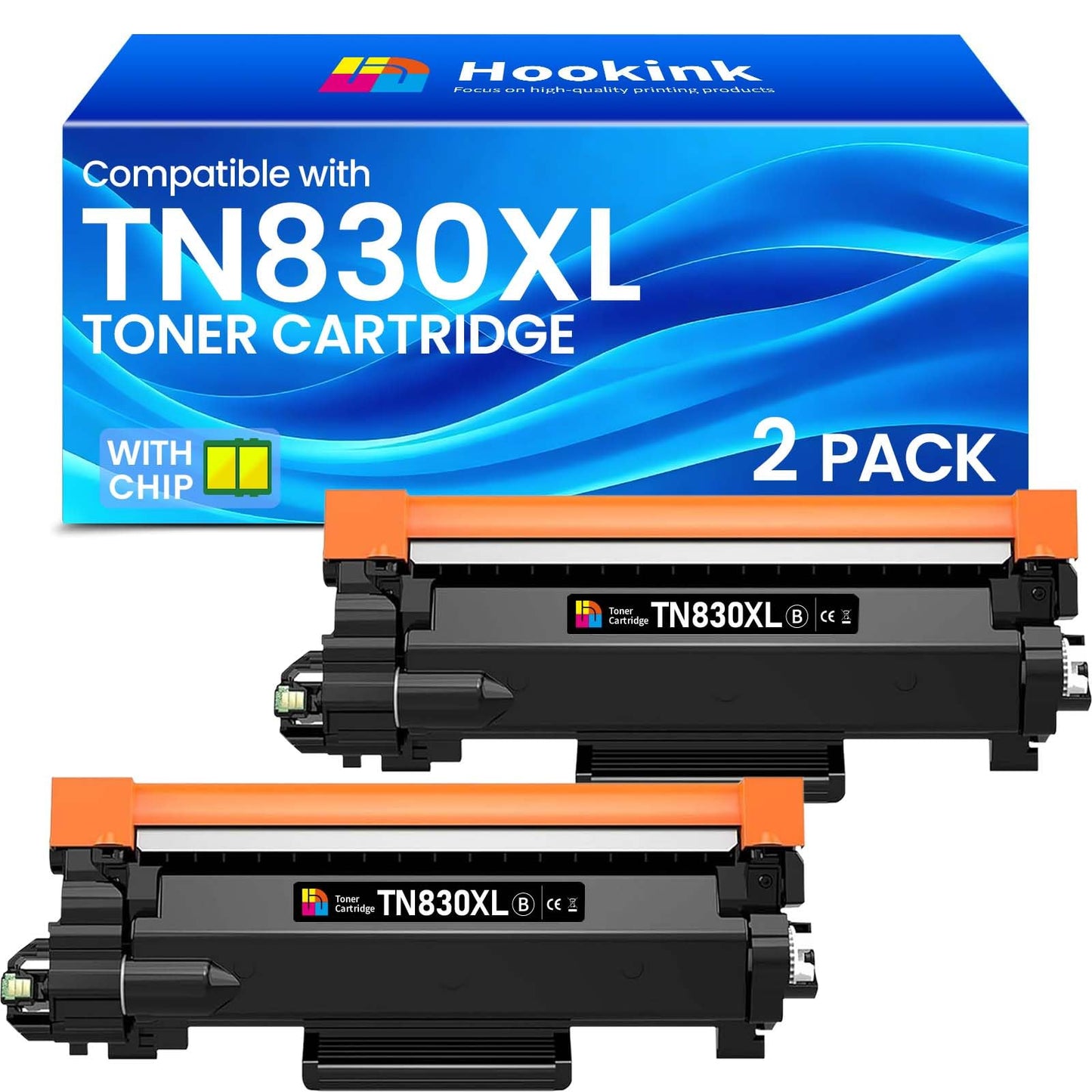 Hookink TN830XL TN830 Compatible Toner Cartridge Replacement for Brother TN830XL TN830 XL/V/R TN-830 Work with HL-L2460DW DCP-L2640DW MFC-L2820DW HL-L2405W HL-L2400D Printer 2-Pack Black
