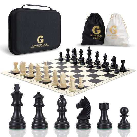 Chess - 20" Silicone Chess Board Set, 3.86" King Height Weighted Pieces with 2 Extra Queens, Foldable Chessboard Portable Travel Tournament Chess with Carrying Storage Bag