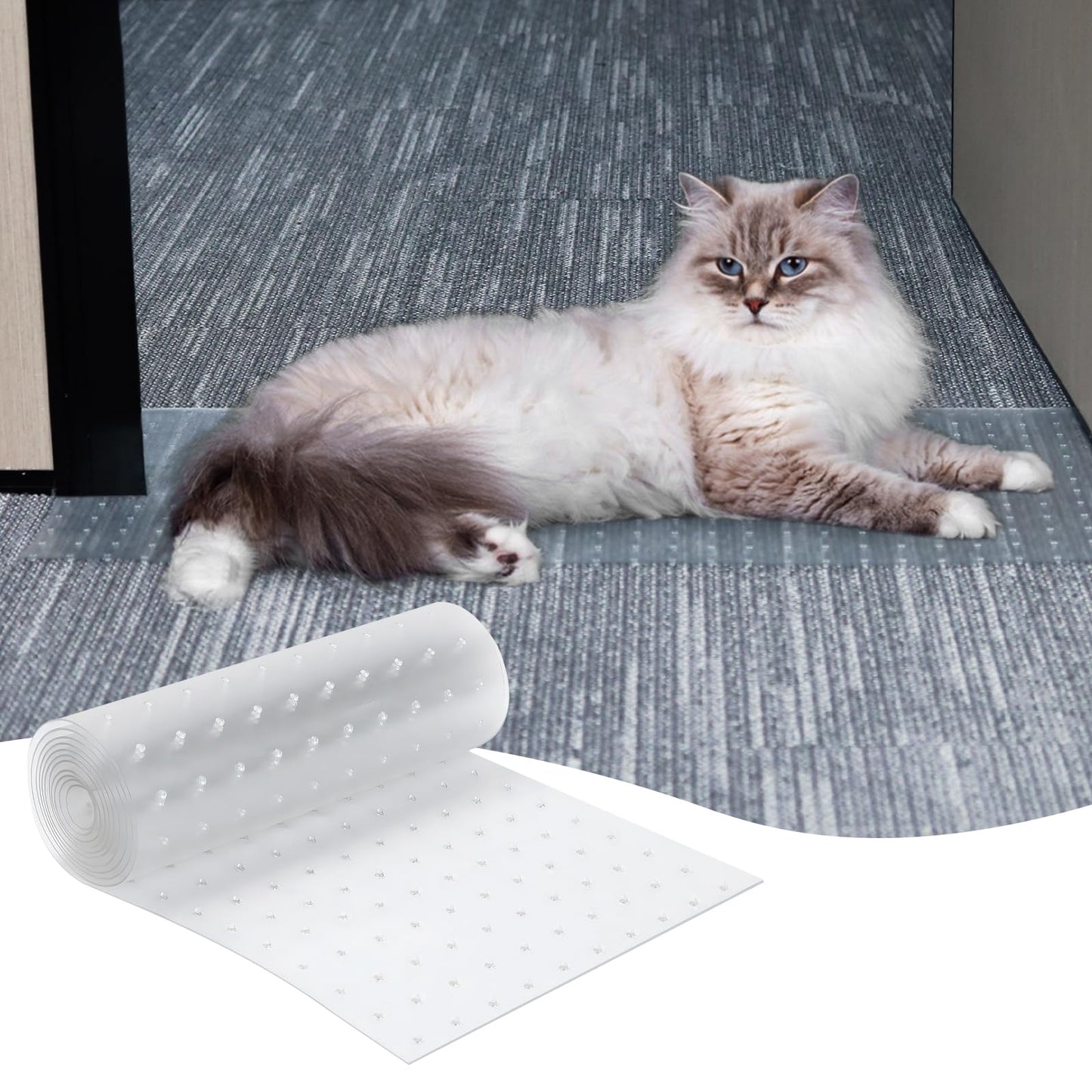 KHS 8.2FT Plastic Carpet Protector for Pets, Carpet Scratch Stopper, Non-Slip Doorway Protector Cat, Easy to Cut Cat Scratch Mat, Plastic Runners to Protect Mat