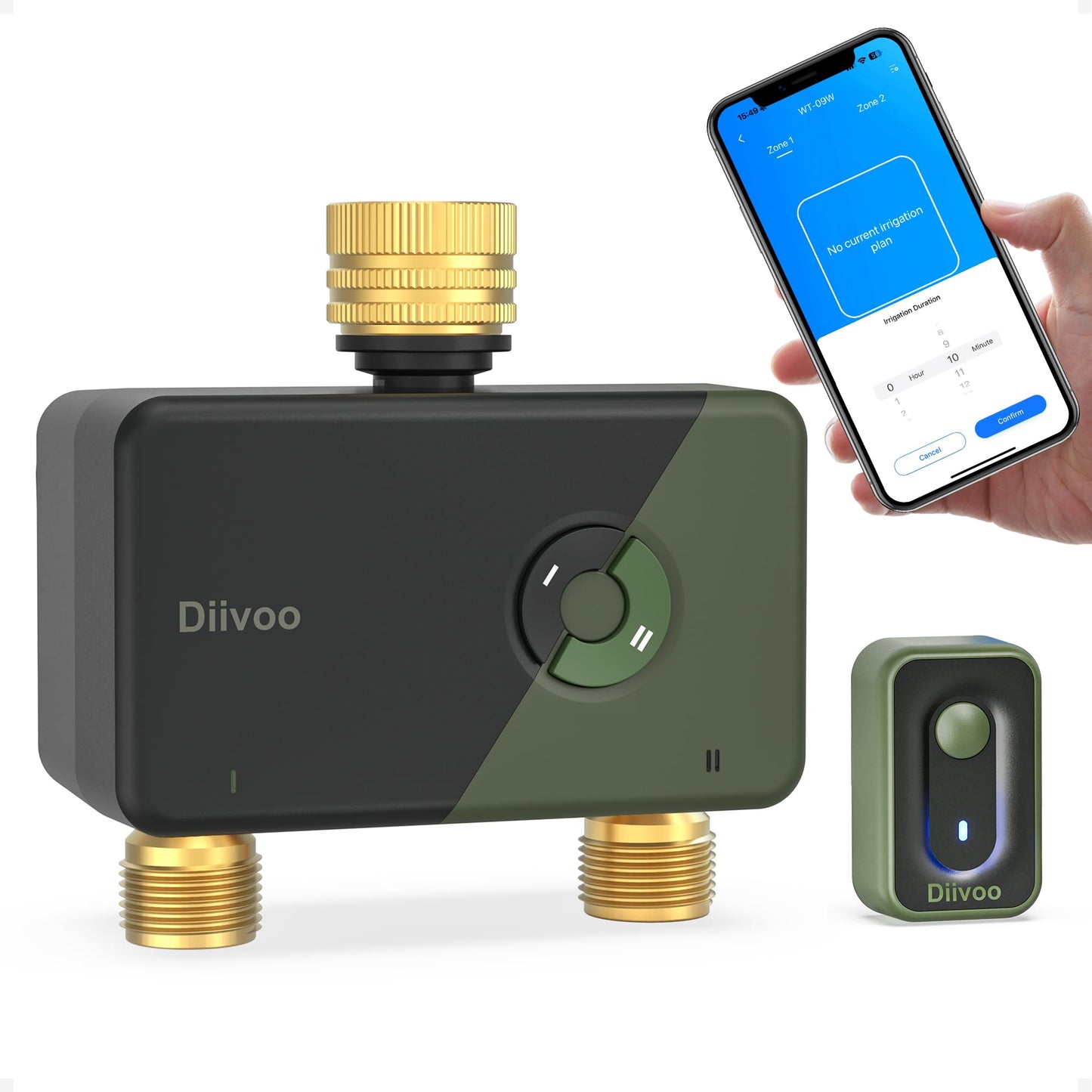 Diivoo WiFi Sprinkler Timer 2 Zone, Garden Hose Timer with Brass Inlet & Outlet, Programmable Automatic Water Timer with Rain Delay, Manual/Auto Mode, Outdoor Irrigation Controller for Lawn
