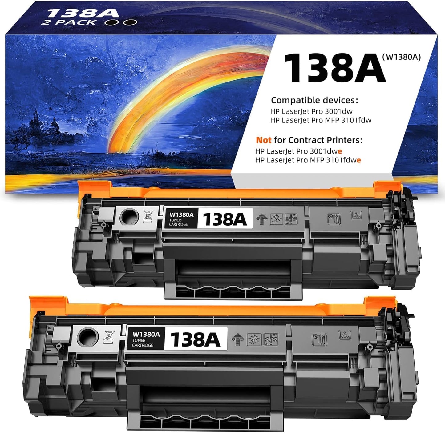 138A Toner Cartridge Black [with Chip] (2 Pack) Compatible with HP 138A 138X W1380A W1380X High Yield Toner Cartridges for HP LaserJet Pro MFP 3001dw 3101fdw Printer