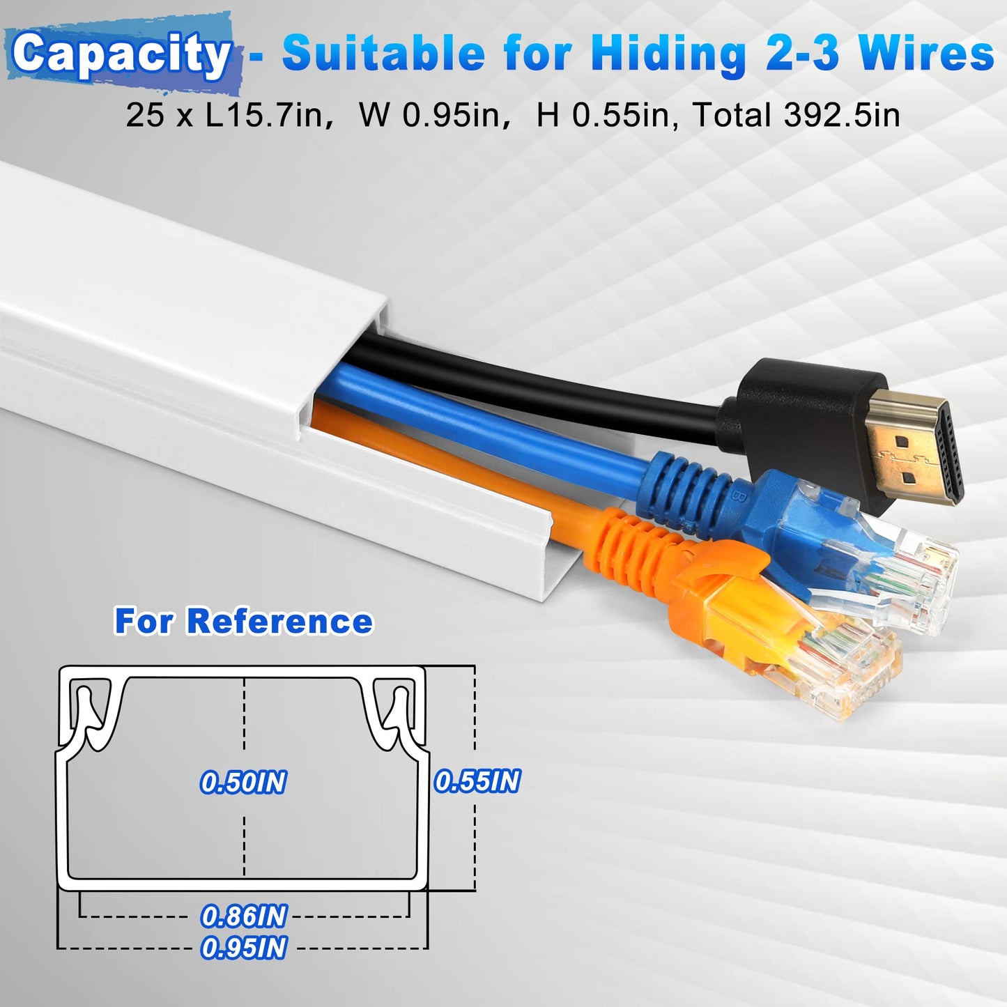 LZEOY Wire Covers for Cords Kit-392.5in Wire Hiders for TV on Wall, White Cord Cover Wall, Cable Hider Wall Mounted TVs, TV Cable Hider Kit for Wires Cover, Cord Concealer, 25 x L15.7 W0.95 H0.55 in