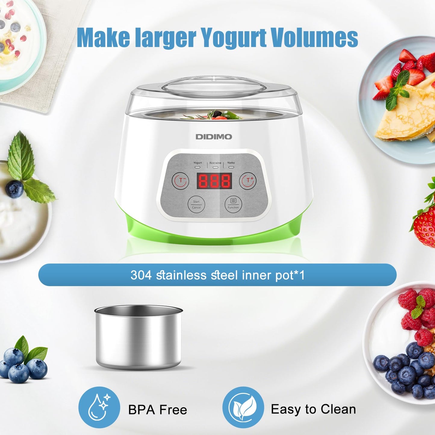 DiDimo Yogurt Maker, 1.3L Yogurt Maker Machine with Stainless Steel Bowl, Electric Greek Yogurt Machine for Natto, Rice Wine, Timer, Constant Temp, Homemade Yogurt Container for Home Kitchen