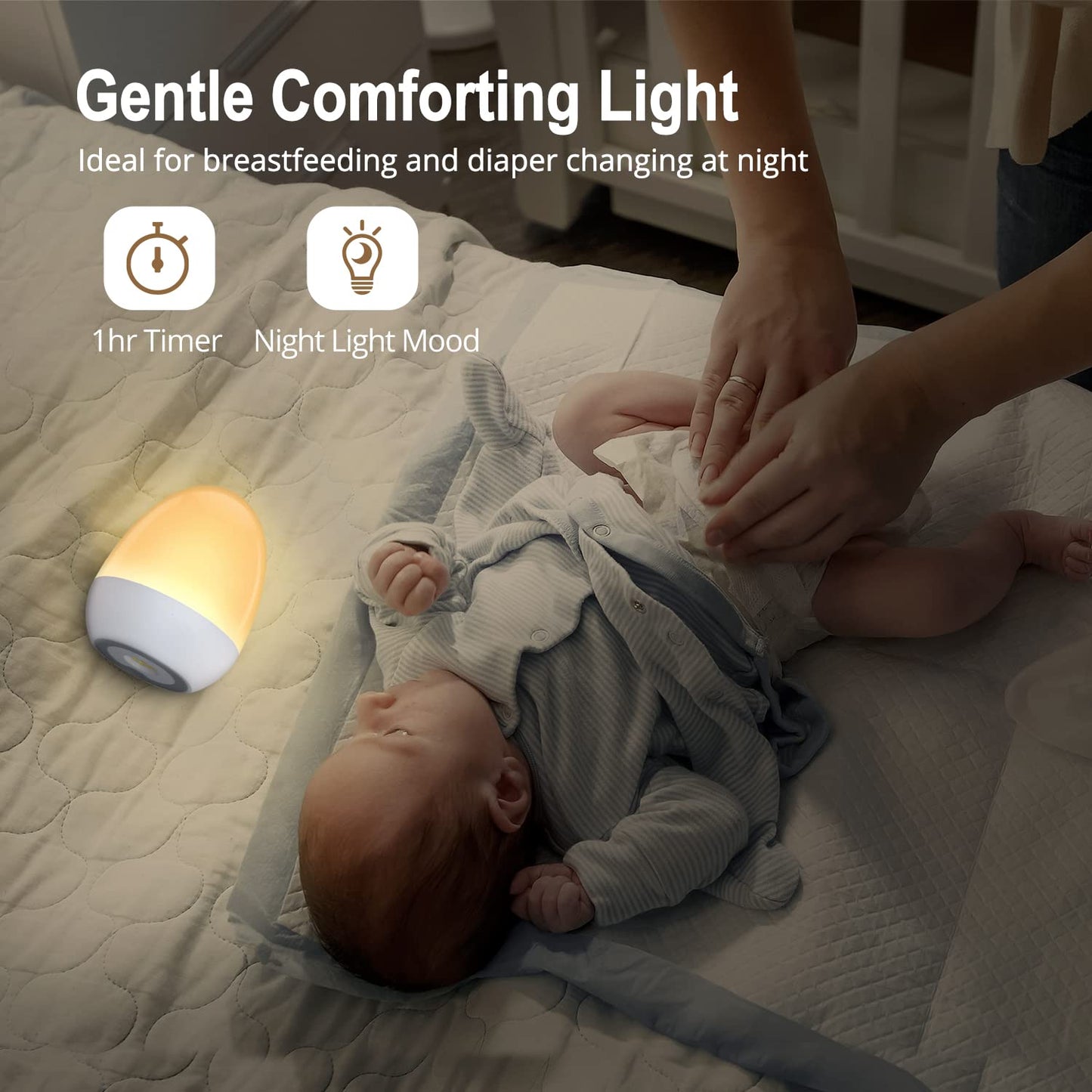 Night Light for Kids, JolyWell Baby Night Light Rechargeable with Stable Charging Pad, Egg Night Light for Nursery, Kids Night Light for Breastfeeding, 1h Timer & Touch Control, White