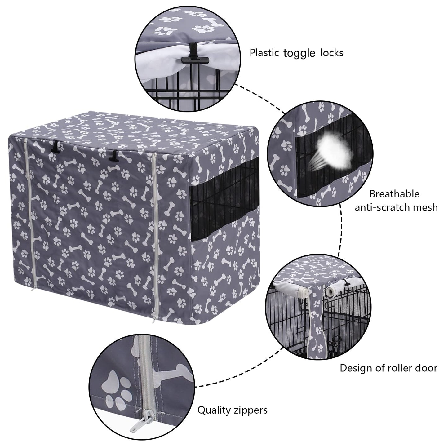 Pethiy Dog Crate Cover Durable Polyester Pet Kennel Cover Universal Fit for Wire Dog Crate - Fits Most 42 inch Dog Crates - Cover only-Sky Gray-42