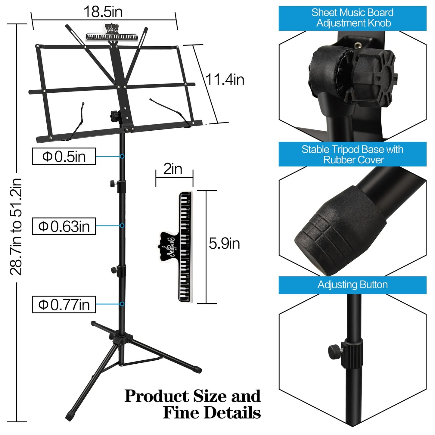 2 Pack Music Stand, 2 in 1 Dual-Use Folding Sheet Music Stand, Lightweight Portable Adjustable Desktop Book Stand with Music Sheet Clip Holder & Carrying Bag