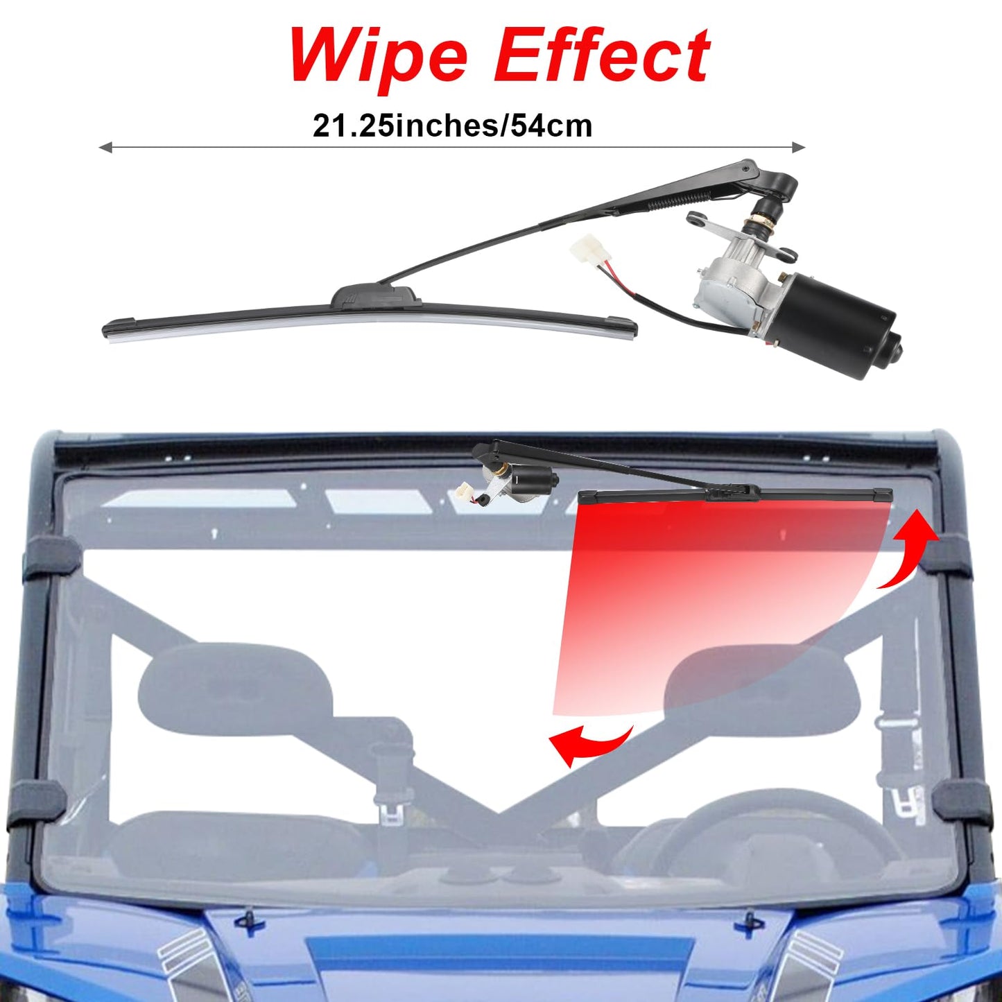 OFIG Electric UTV Windshield Wiper Kit, Universal 12V UTV Electric Windshield Wiper Motor Kit Compatible with Polaris RZR Ranger Mule Teryx, 16" Windshield Wiper Blade, 90 Degree Wipe Motor