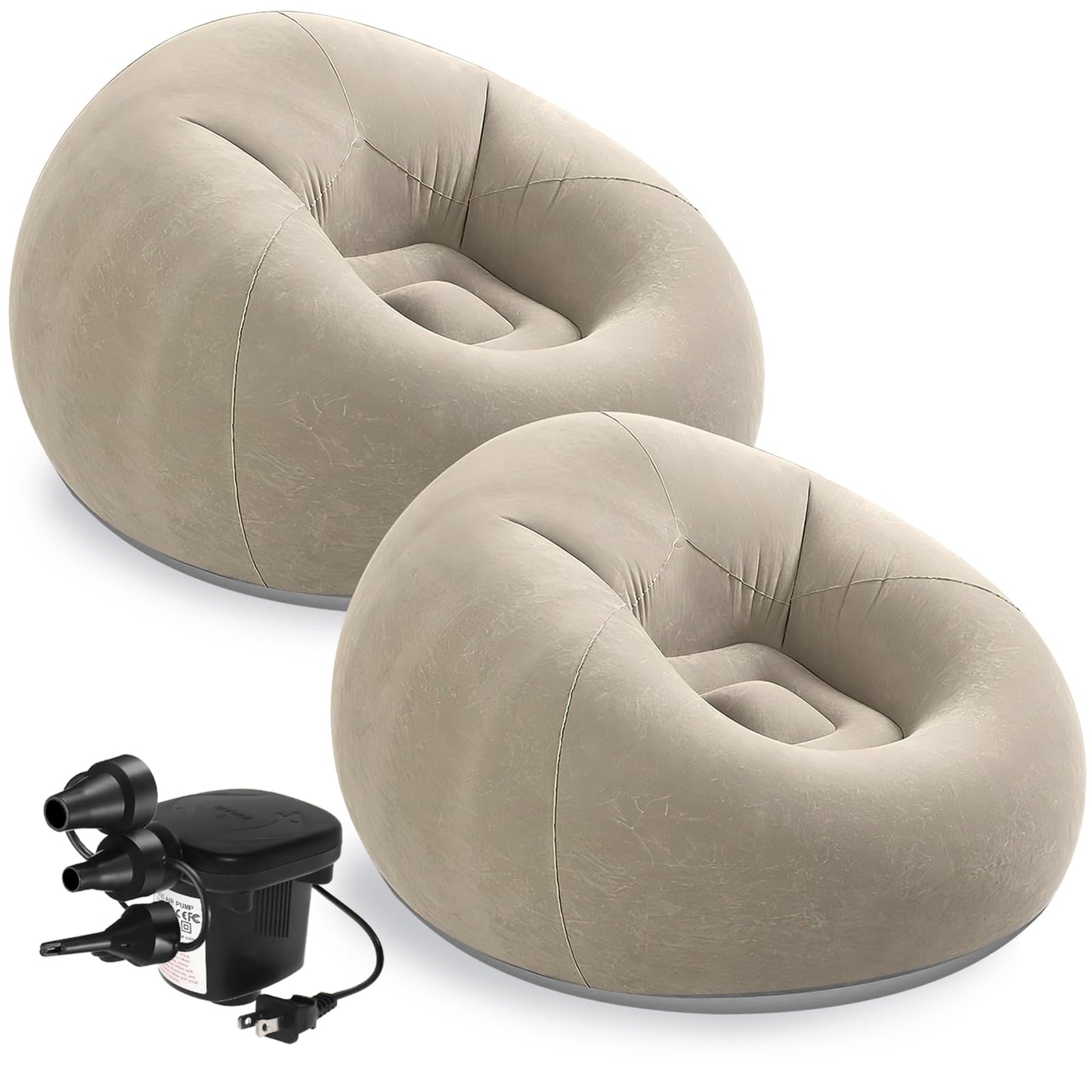 2 Pcs Bean Bag Chairs for Adults,Inflatable Chairs Lazy Sofa Lounger with Electric Air Pump,Folding Portable Blow up Couch for Outdoor Home Bedroom Living Room Camping (Brown,4Ft)
