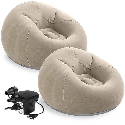 2 Pcs Bean Bag Chairs for Adults,Inflatable Chairs Lazy Sofa Lounger with Electric Air Pump,Folding Portable Blow up Couch for Outdoor Home Bedroom Living Room Camping (Brown,4Ft)