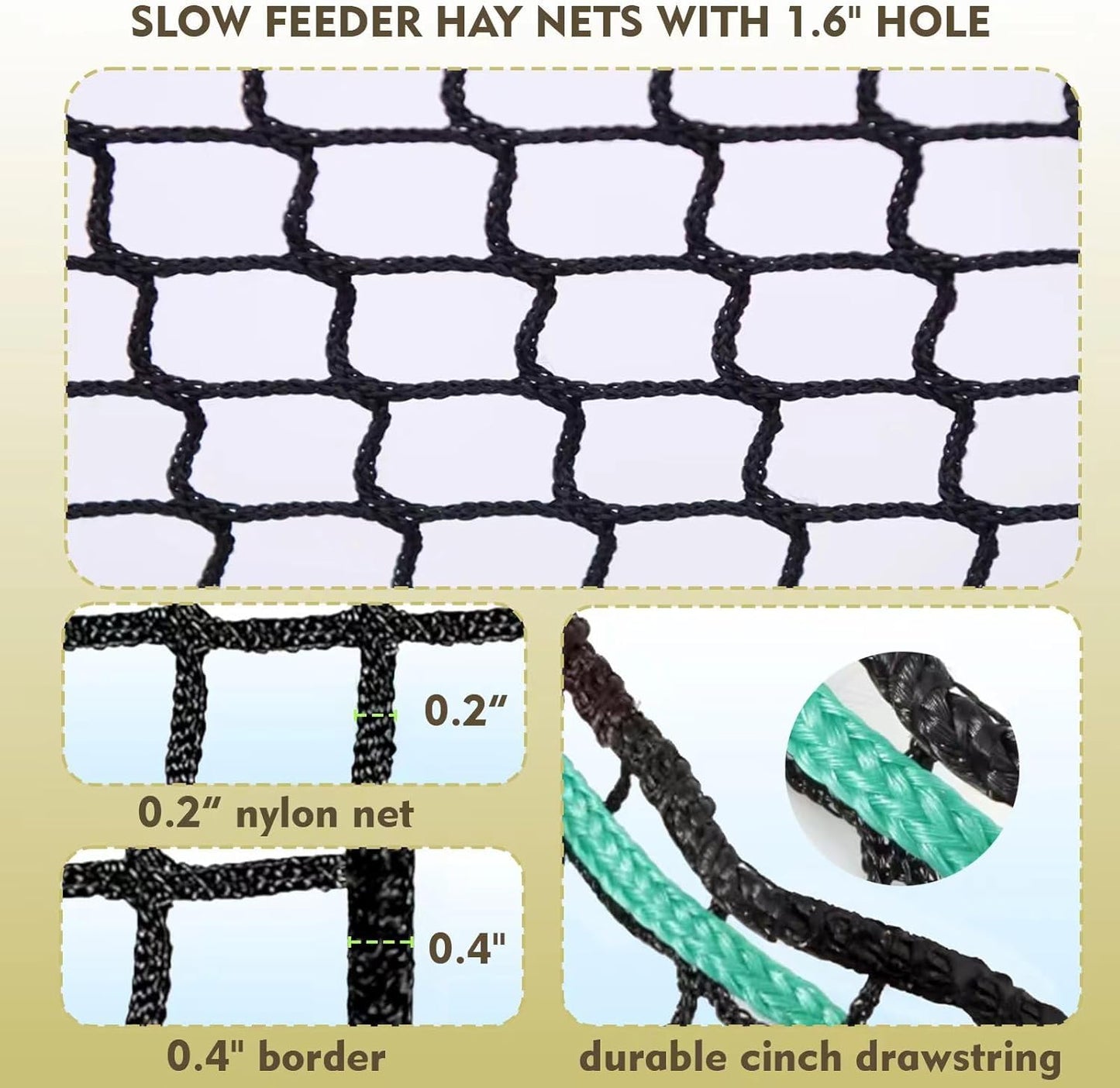 ASRJKIE 6x6ft Round Bale Hay Net for Horses, Round Bale Feeder with Hay Net Repair Tool for Livestock, Slower Feed Hay Net for Farm Countryside, Cow, Goats