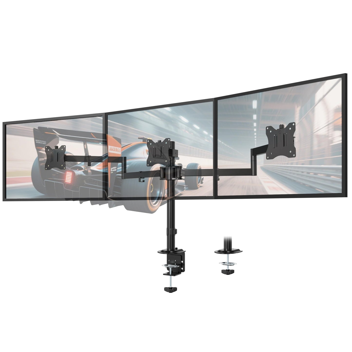 PUTORSEN Triple Monitor Mount for 13-27" Screens, 3-Screen Desk Mount with Full Motion & Height Adjust, Ergo Arm Holds 10kg (22lbs), VESA 75/100mm, Tilt/Swivel/Rotation, Clamp for Home/Office/Gaming