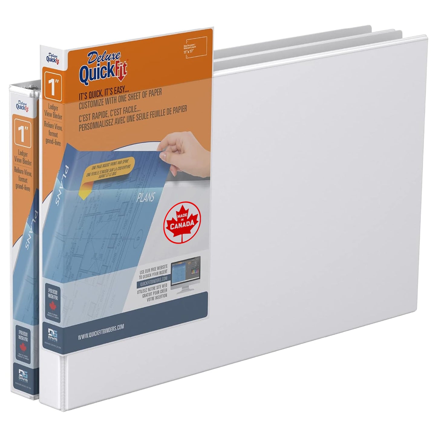QuickFit Heavy Duty 11 x 17 Inch Spreadsheet View Binder, D Ring, White, 2 Pack, 1 Inch