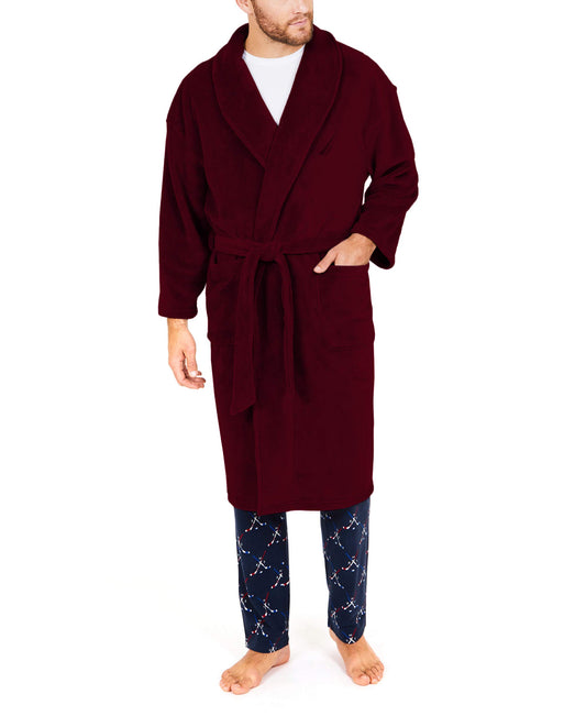 Nautica Men's Long Sleeve Cozy Soft Plush Shawl Collar Robe, Burgundy, One Size
