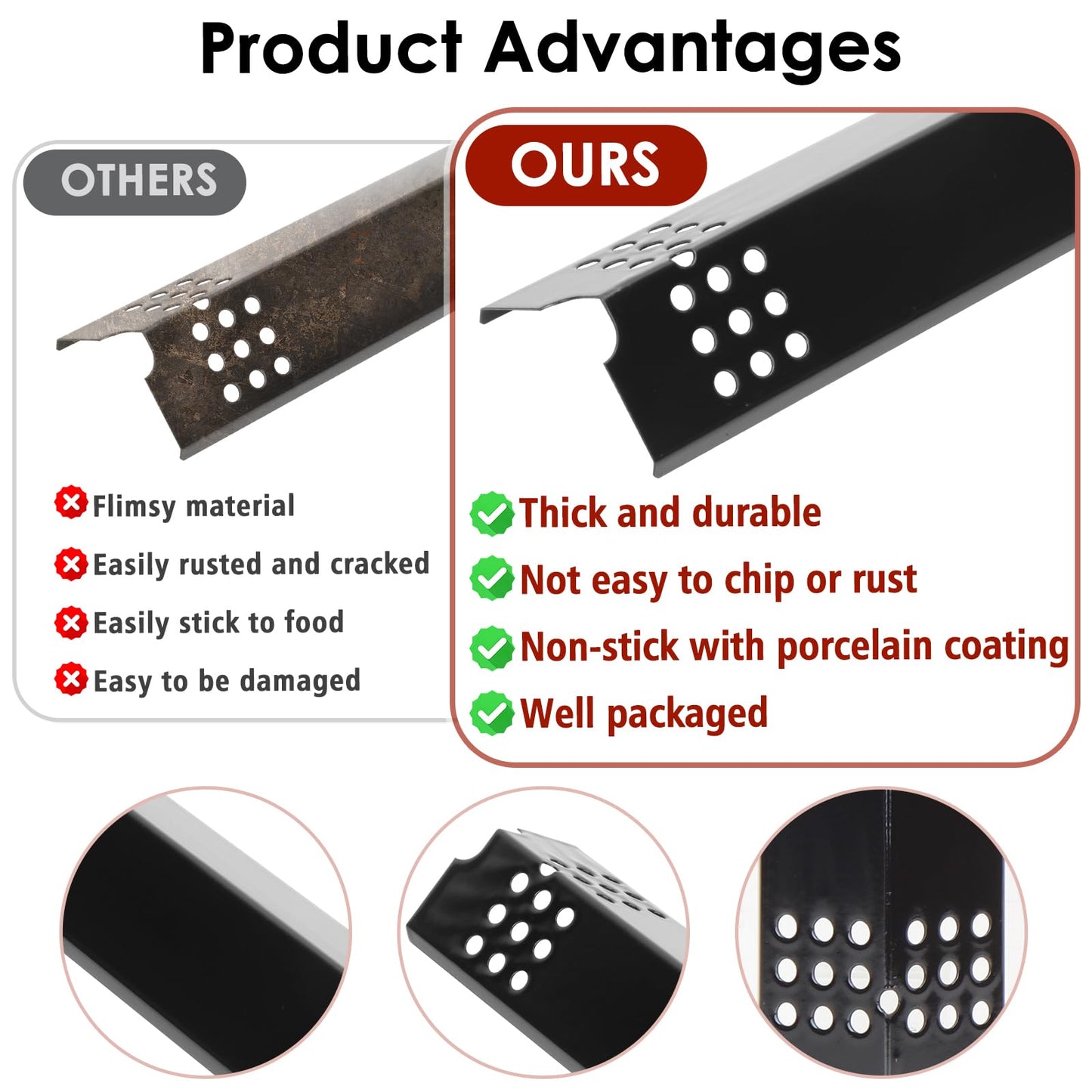 KEESHA Grill Replacement Parts Kit with Porcelain Steel Heat Shield, Stainless Steel Grill Burner Tube, Adjustable Carryover Tube For Charbroil and Master Chef 85-3044-6/85-3045-4/E480/E500 Gas Grills