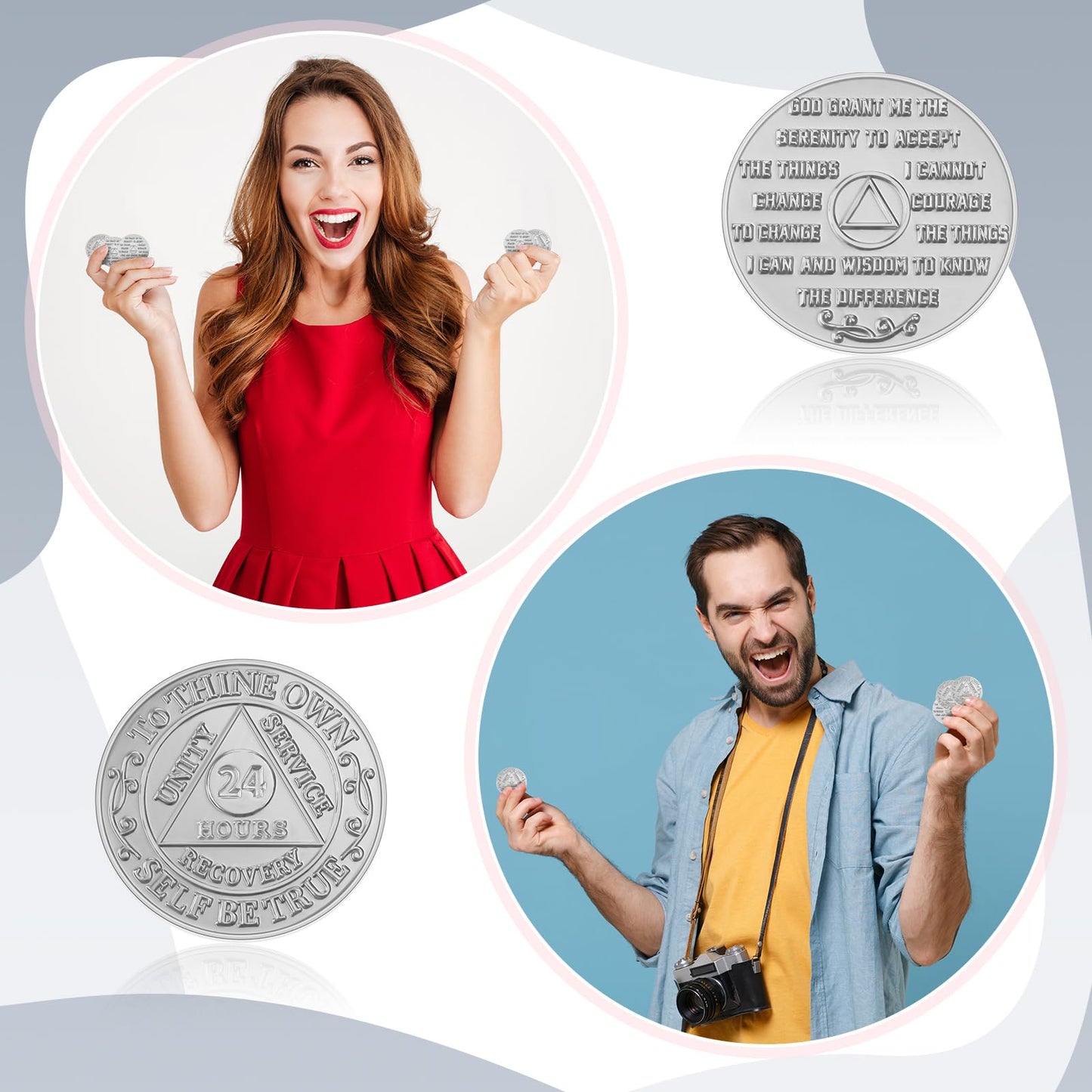 Landical 30 Pcs Recovery 24 Hours AA Chips and Medallions Bulk Sobriety Chips AA Tokens Alcoholics Anonymous Medallion Gifts Aluminum Commemorative Coins