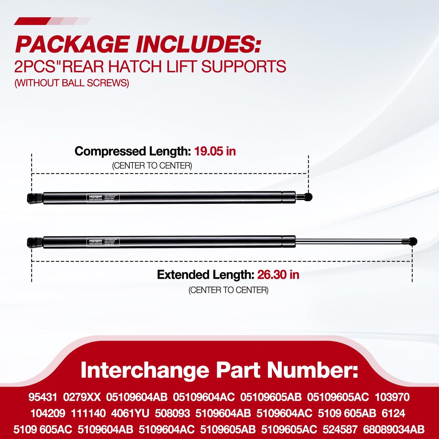 Vepagoo Rear Hatch Struts for Chrysler Town & Country 2008-2016, Dodge Grand Caravan 2008-2020, Ram C/V 2012-2015 with Power Trunk Gas Strut Liftgate, Set of 2